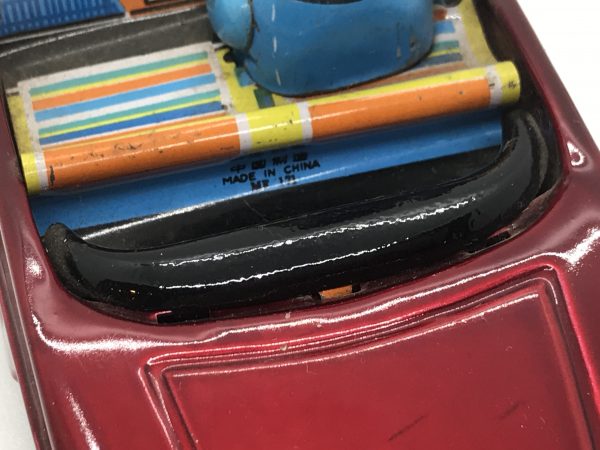 Vintage Tin Friction Red Convertible Toy Car with Driver MF-171 ~ 5.75" Made in China