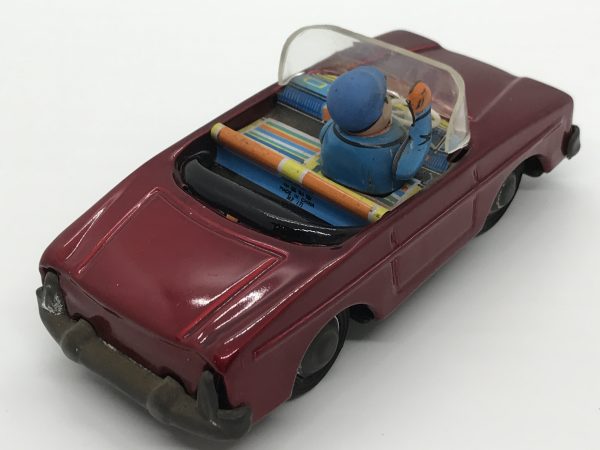 Vintage Tin Friction Red Convertible Toy Car with Driver MF-171 ~ 5.75" Made in China