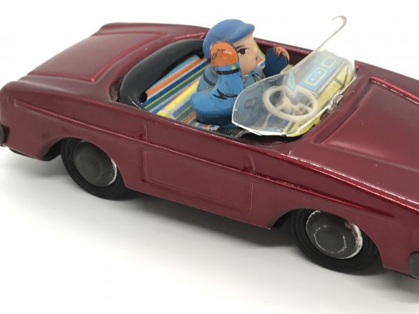 Vintage Tin Friction Red Convertible Toy Car with Driver MF-171 ~ 5.75" Made in China