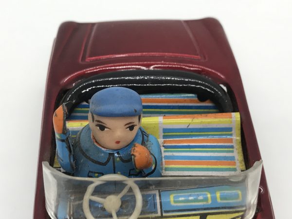 Vintage Tin Friction Red Convertible Toy Car with Driver MF-171 ~ 5.75" Made in China