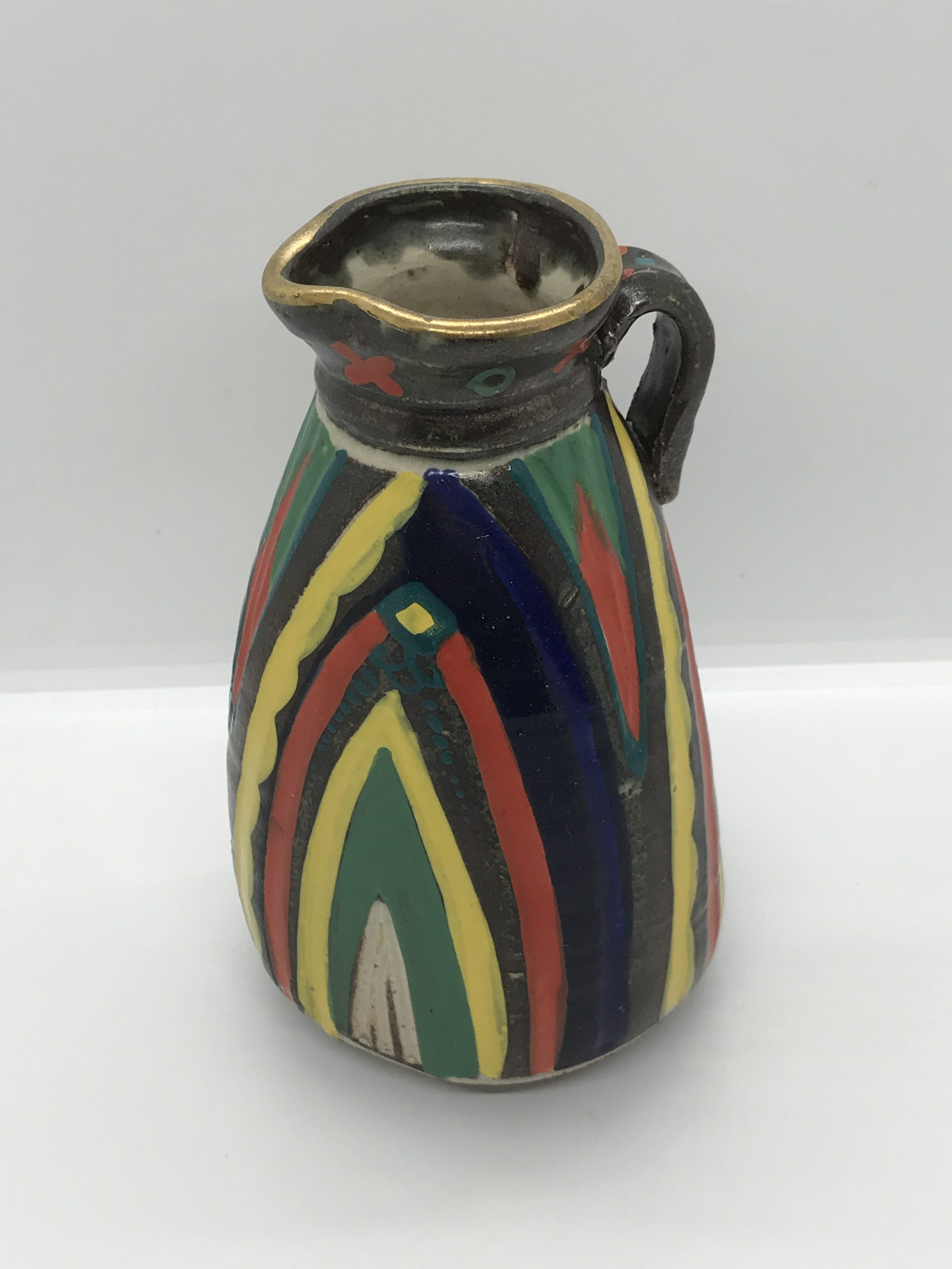 Hand Painted Folk Art Style Pottery Jug 18cm high