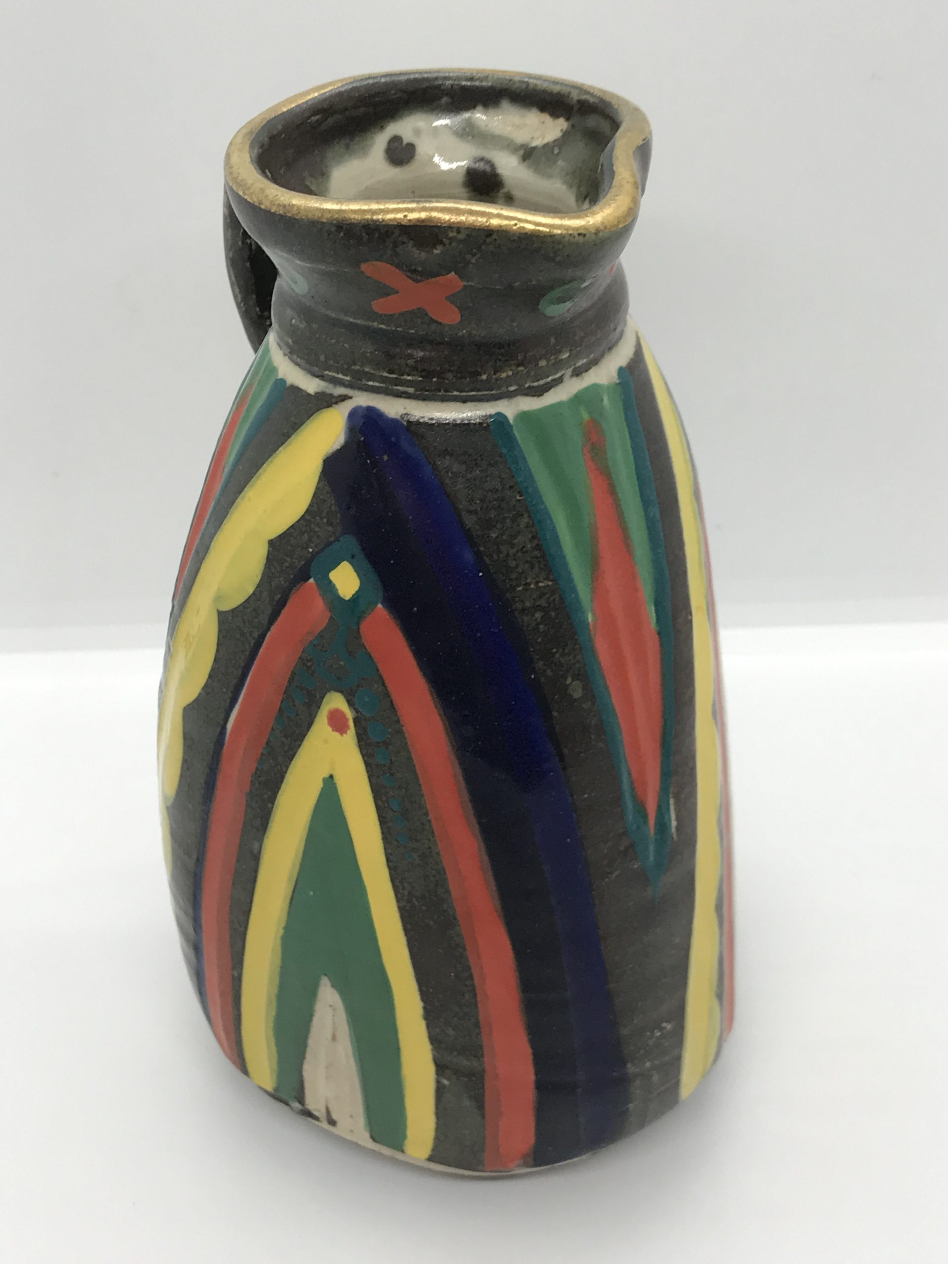 Hand Painted Folk Art Style Pottery Jug 18cm high