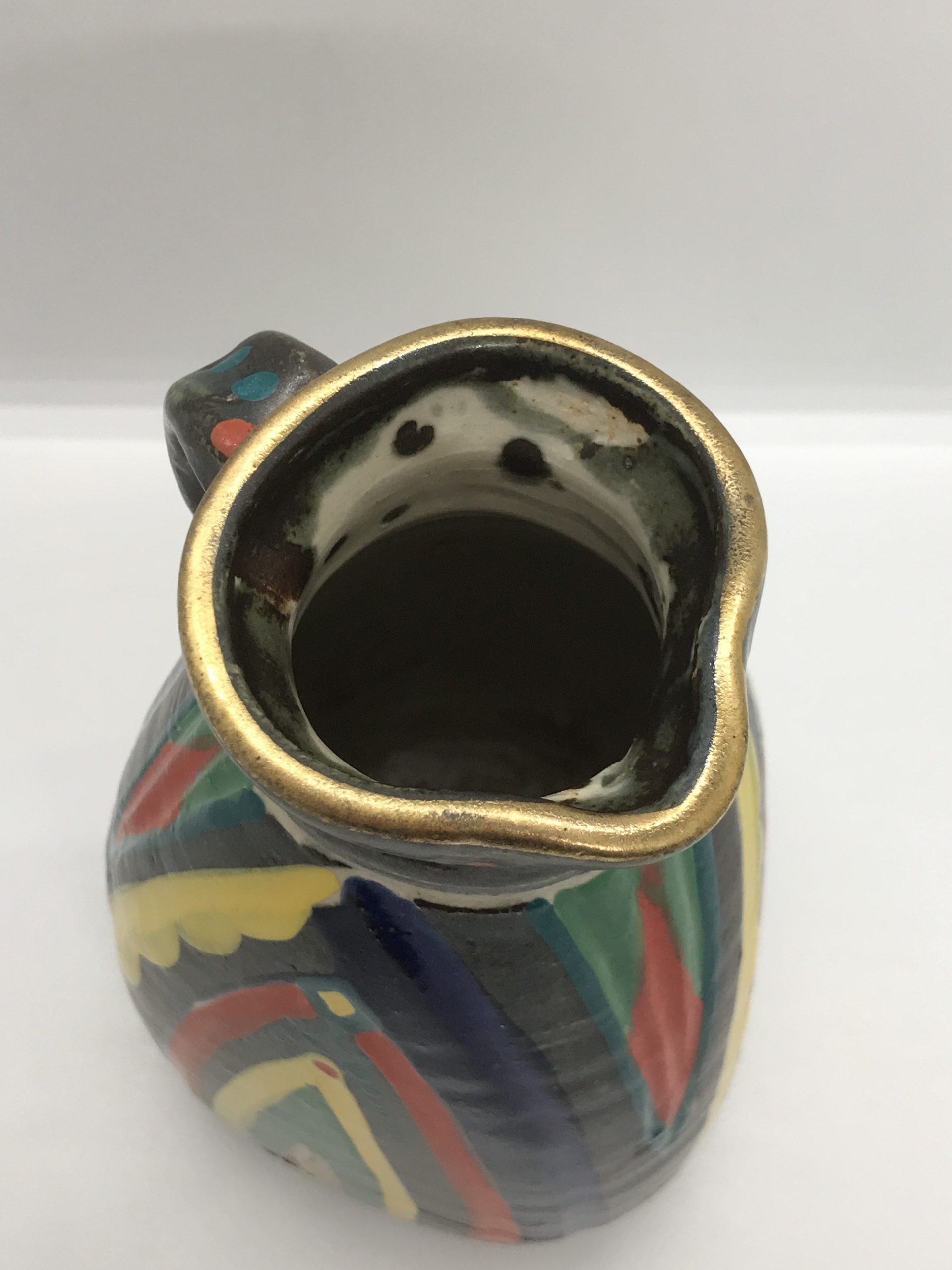 Hand Painted Folk Art Style Pottery Jug 18cm high
