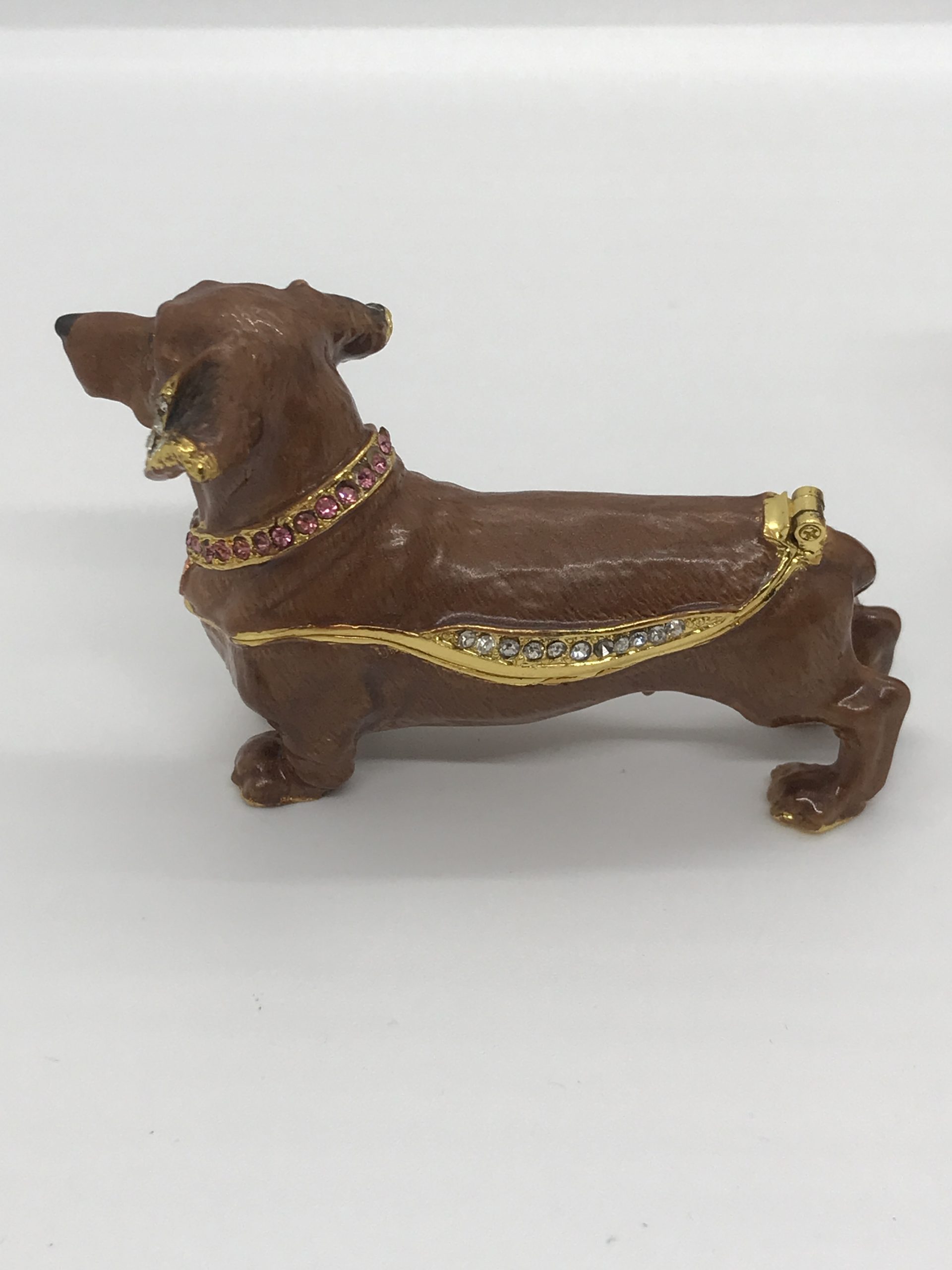 Dachshund Sausage Dog Trinket Box Enameled Jeweled Magnetic Close Rhinestones - 5cm high x 8.5cm long