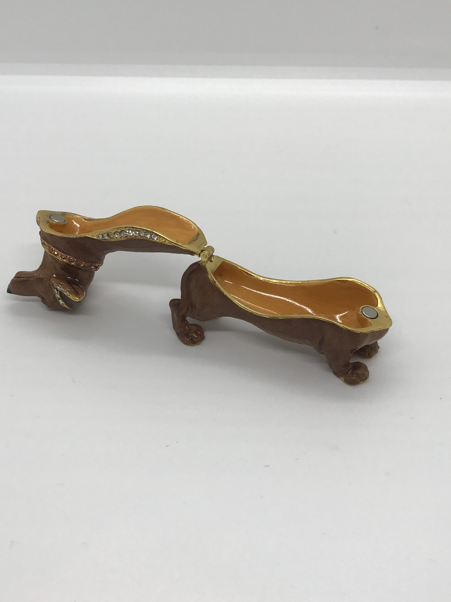 Dachshund Sausage Dog Trinket Box Enameled Jeweled Magnetic Close Rhinestones - 5cm high x 8.5cm long