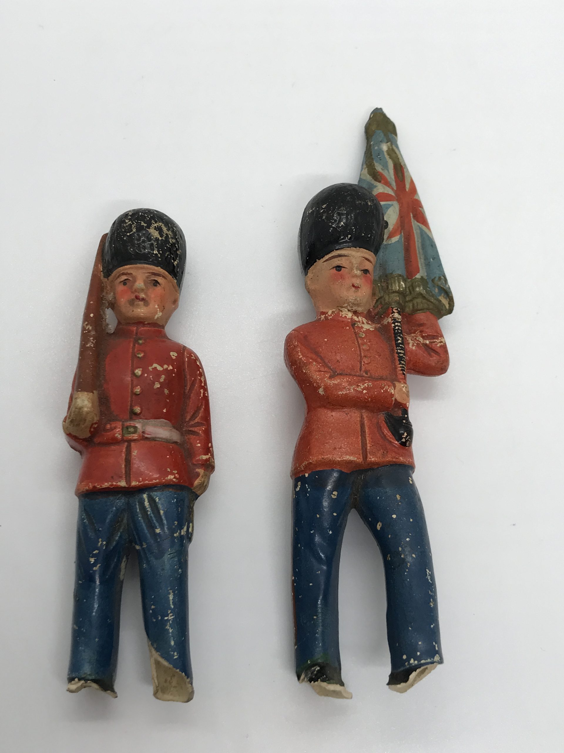 Pair of Hand-painted Chalkware Figures - Vintage Carnival Prize Military Figures - as found