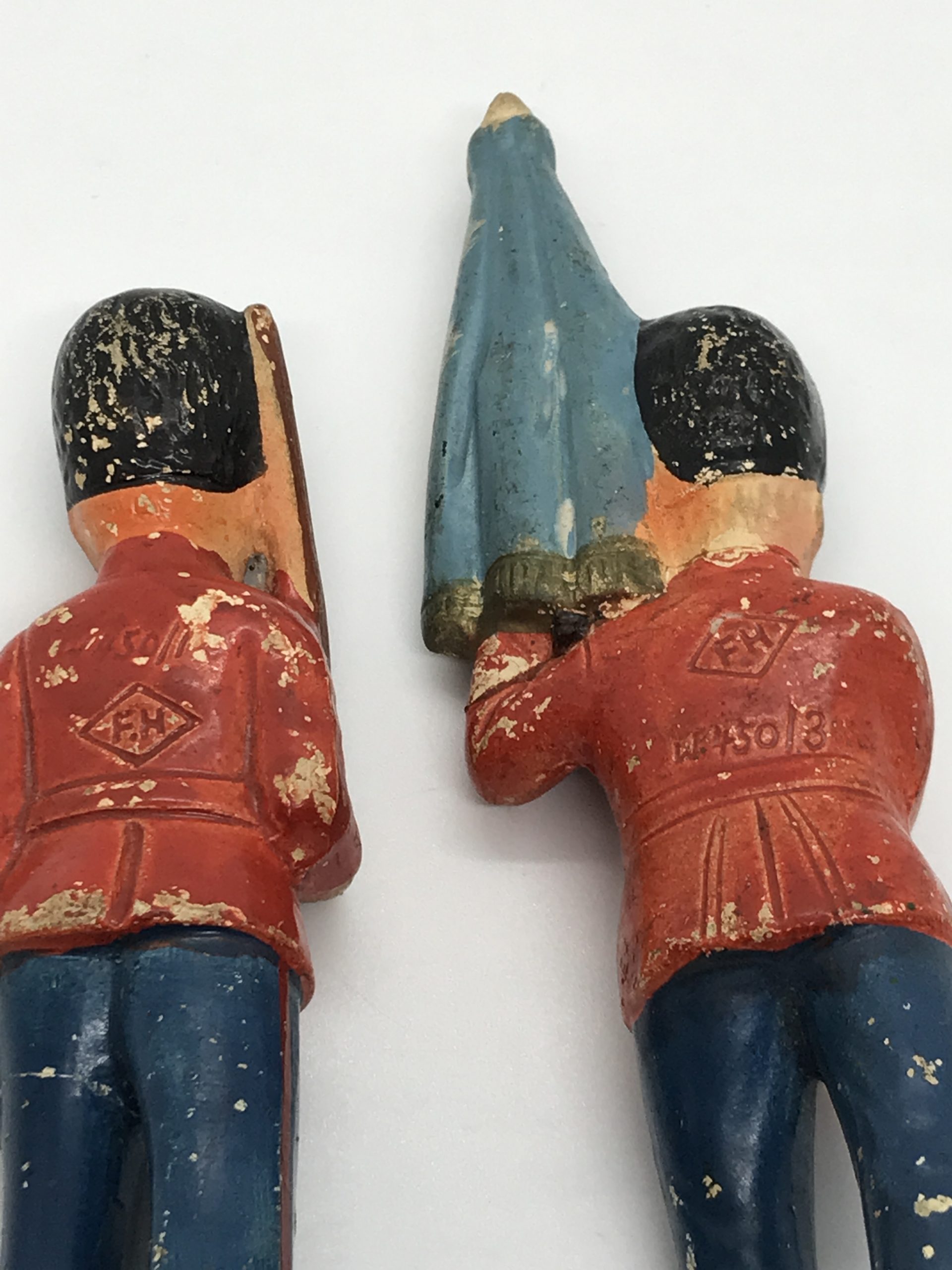 Pair of Hand-painted Chalkware Figures - Vintage Carnival Prize Military Figures - as found