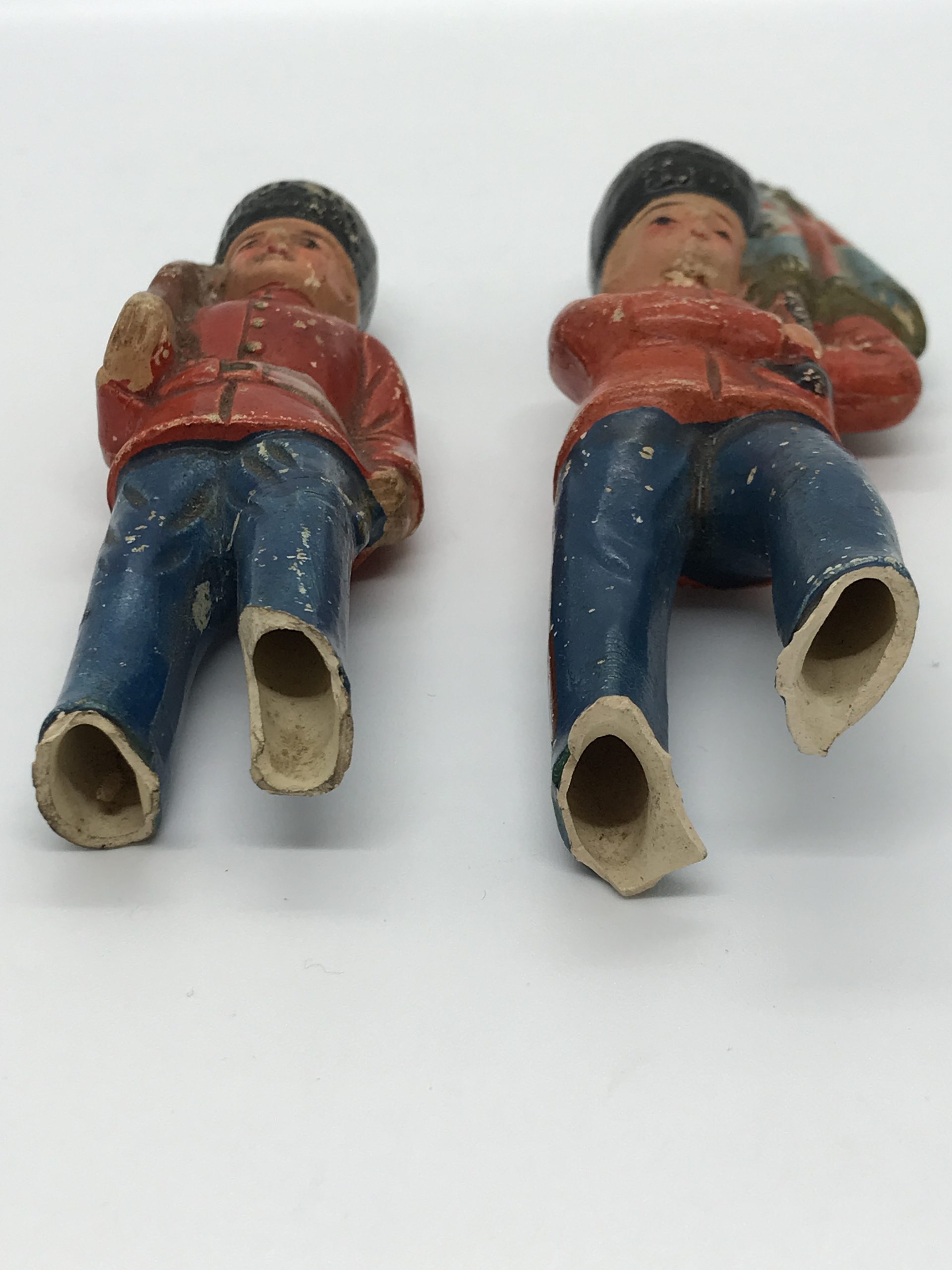 Pair of Hand-painted Chalkware Figures - Vintage Carnival Prize Military Figures - as found