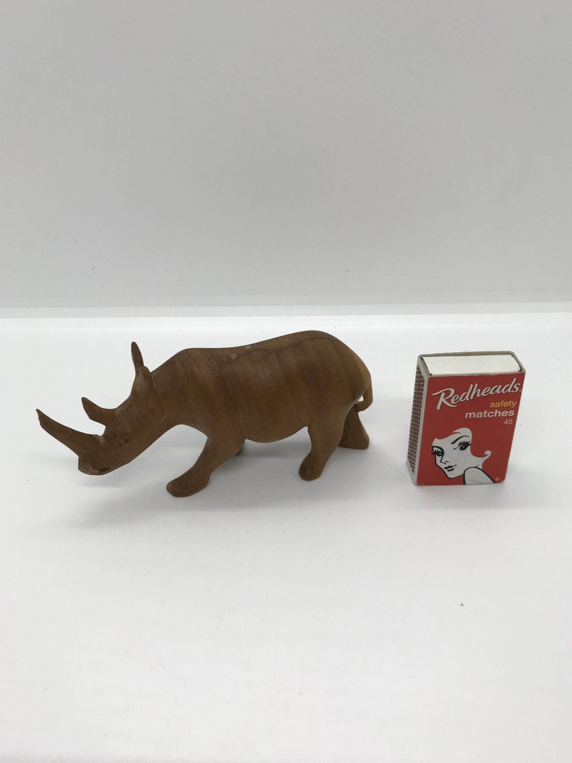 Vintage Hand Carved Wooden Rhinoceros (approx 13cm long)
