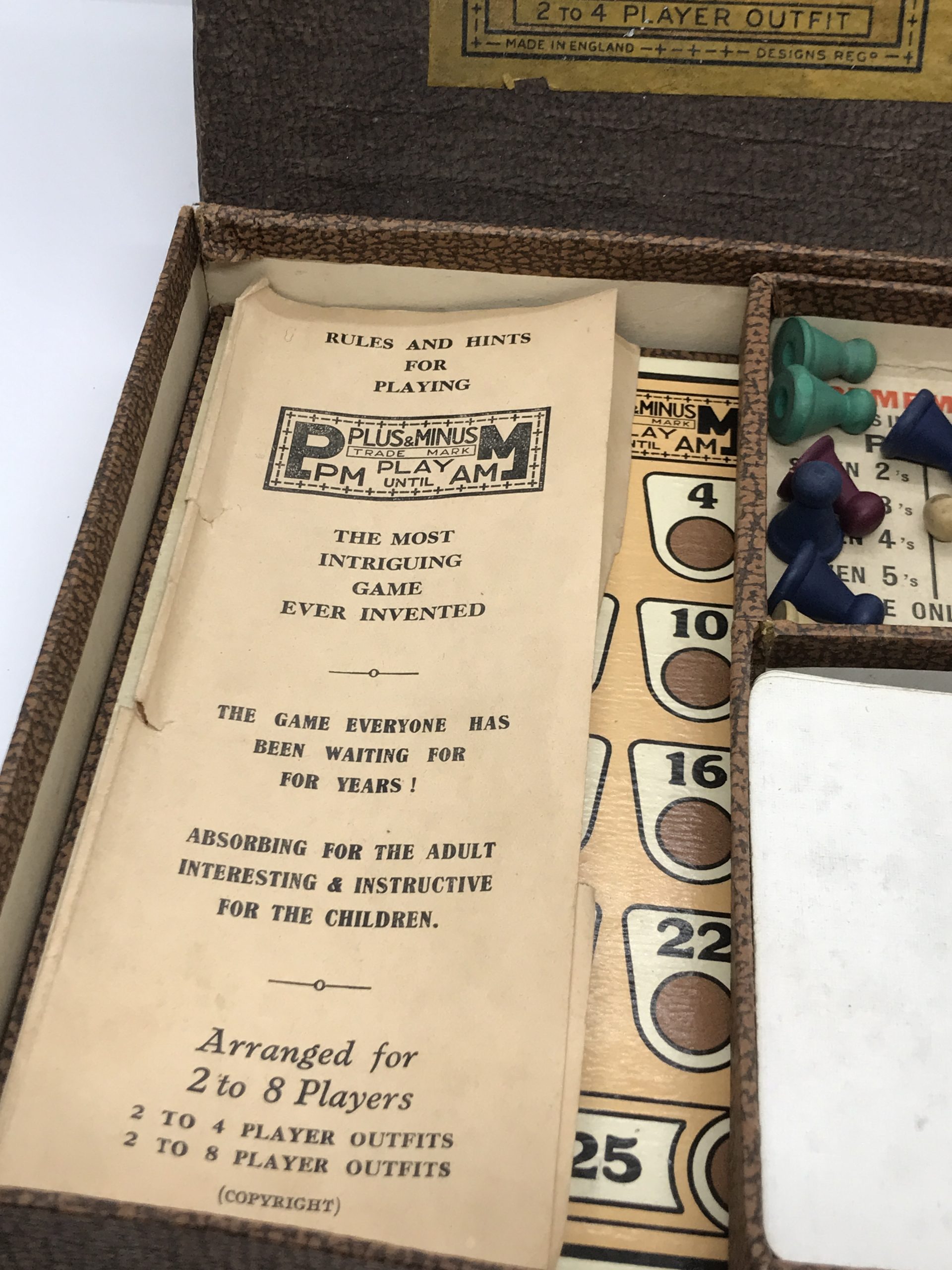 Vintage 1930s AM PM Plus and Minus Board Game (incomplete)