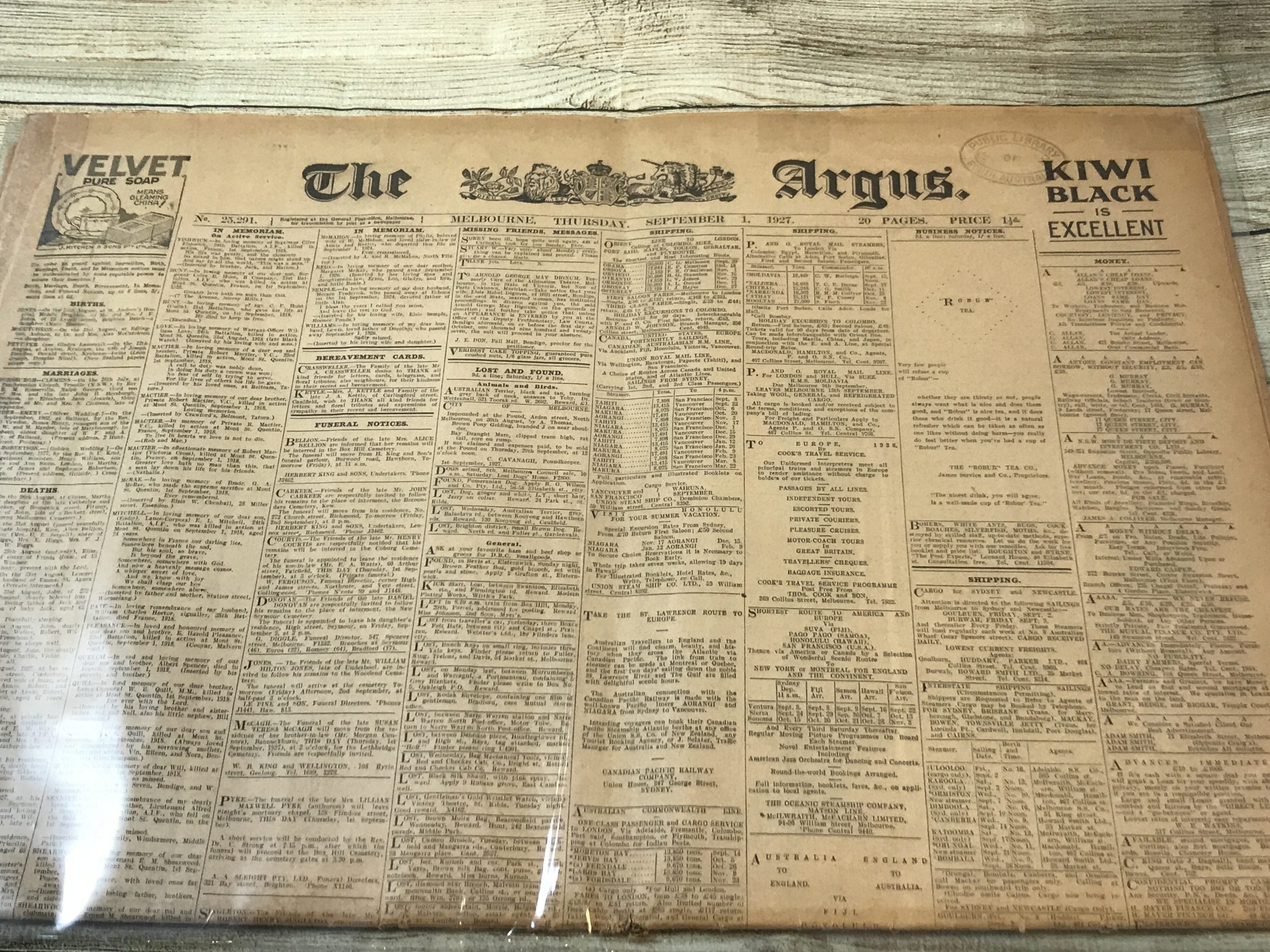 The Argus Newspaper - September 1 1927 - Vintage Keepsakes