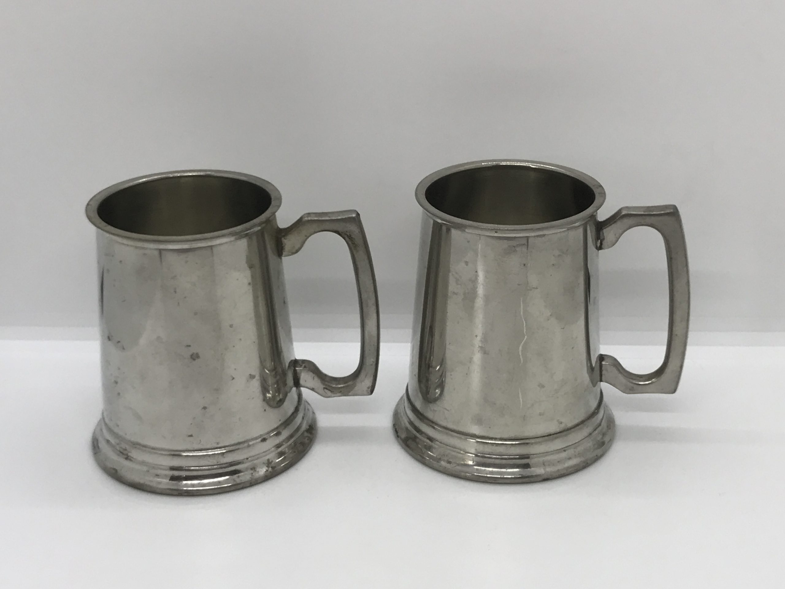2 x Silcraft Pewter Tankard / Mug with Glass Bottom