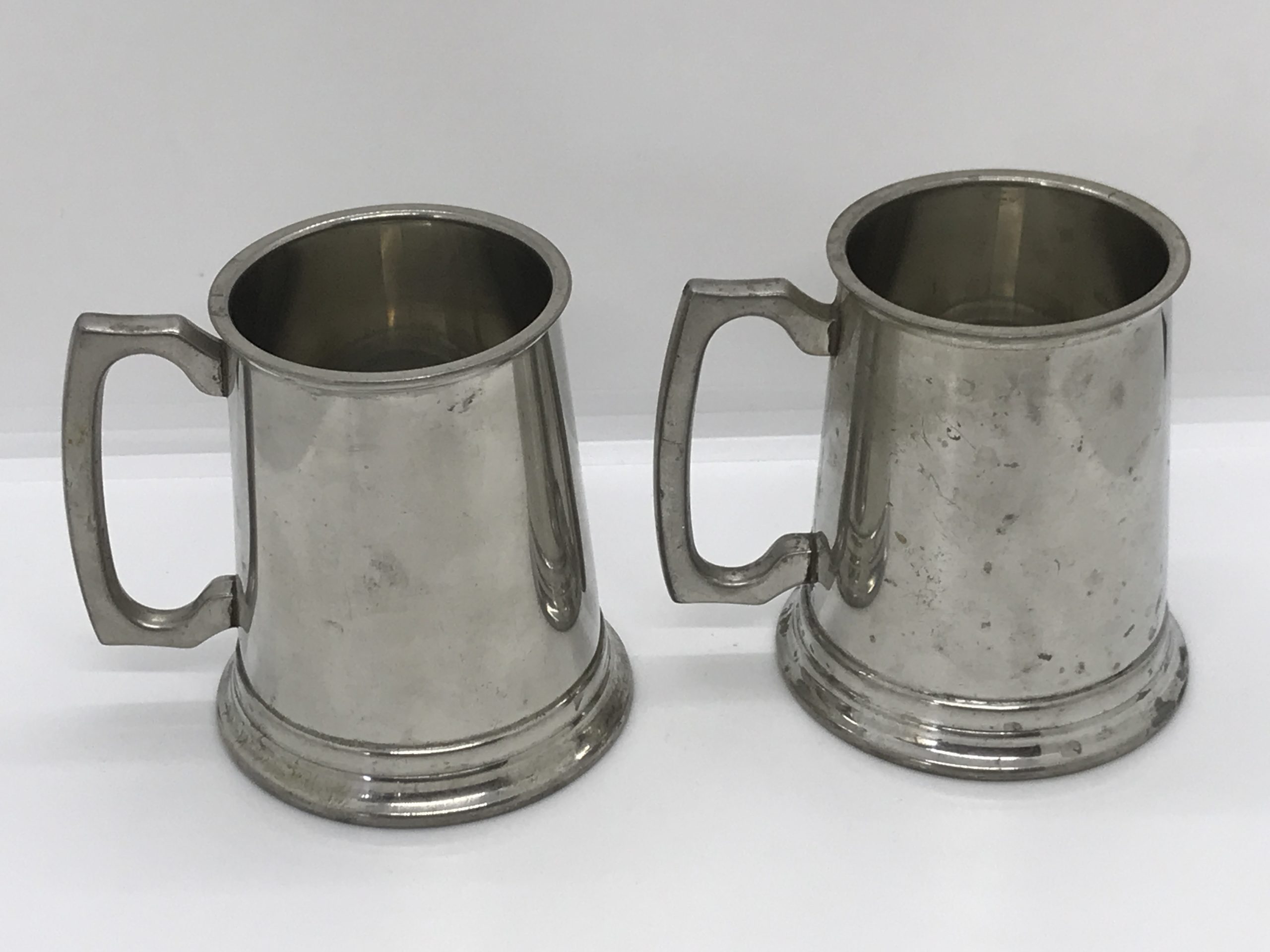 2 x Silcraft Pewter Tankard / Mug with Glass Bottom