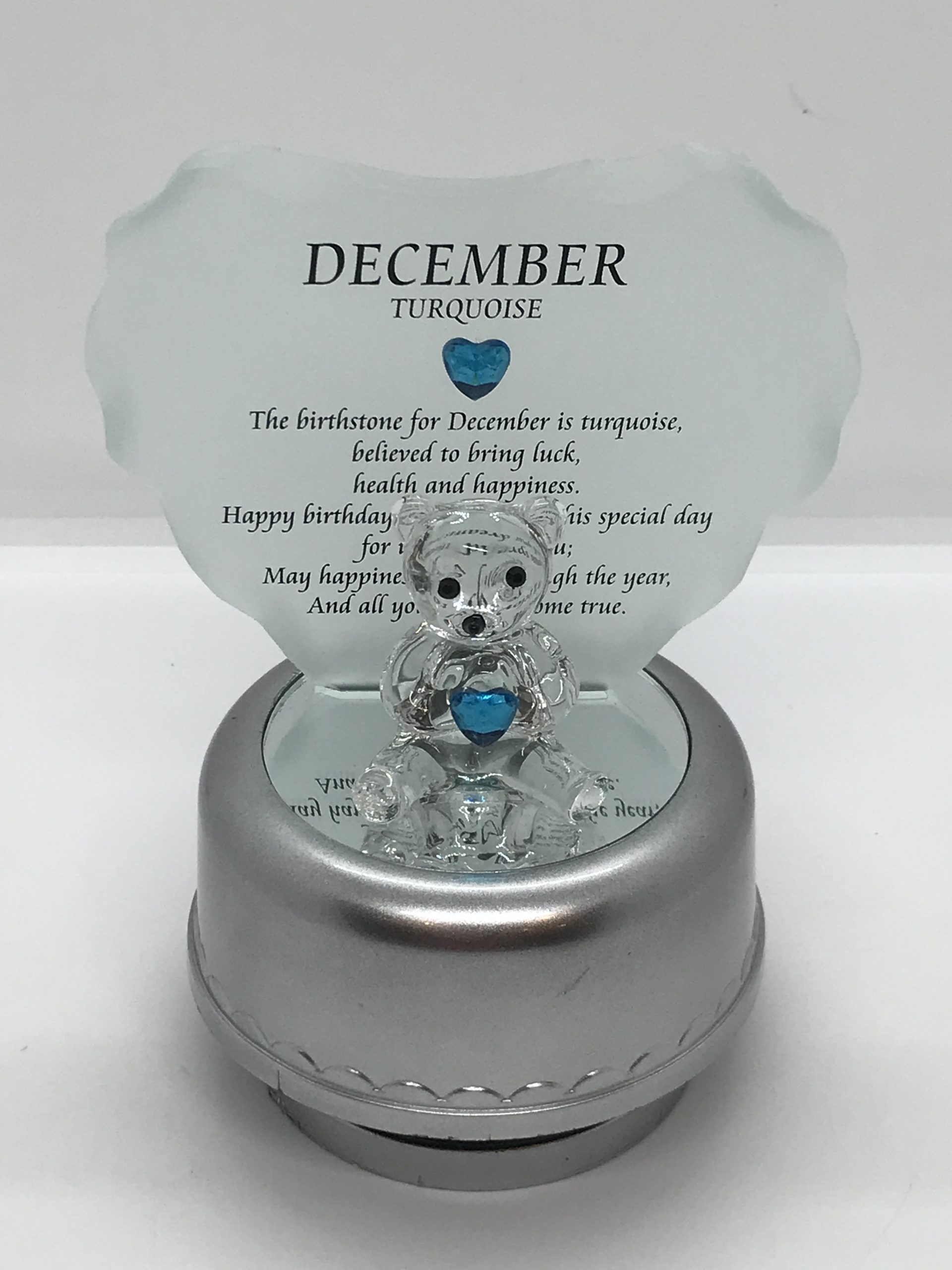 Crystal Bear Music Box with Turquoise Heart (December)