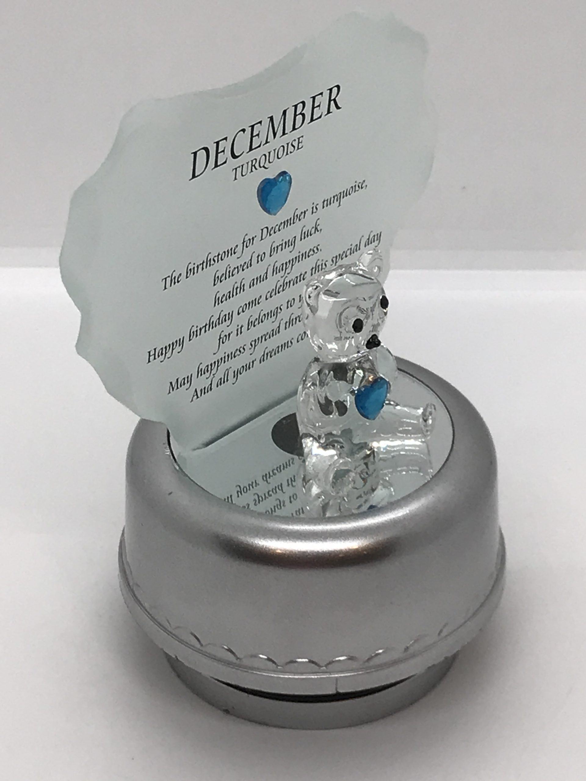 Crystal Bear Music Box with Turquoise Heart (December)