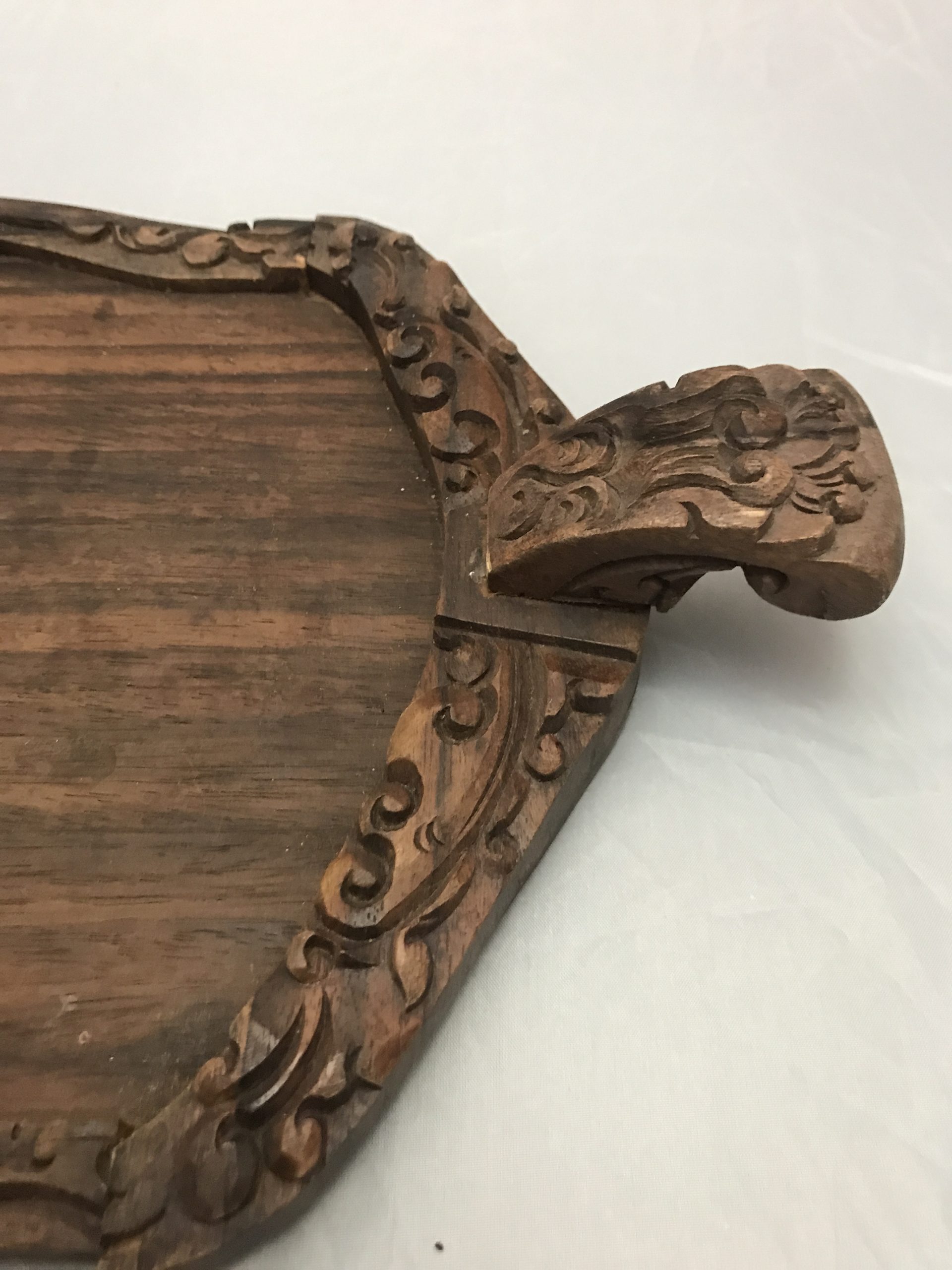 Wooden Tray with carved edge (has been repaired) approx 55x28cm