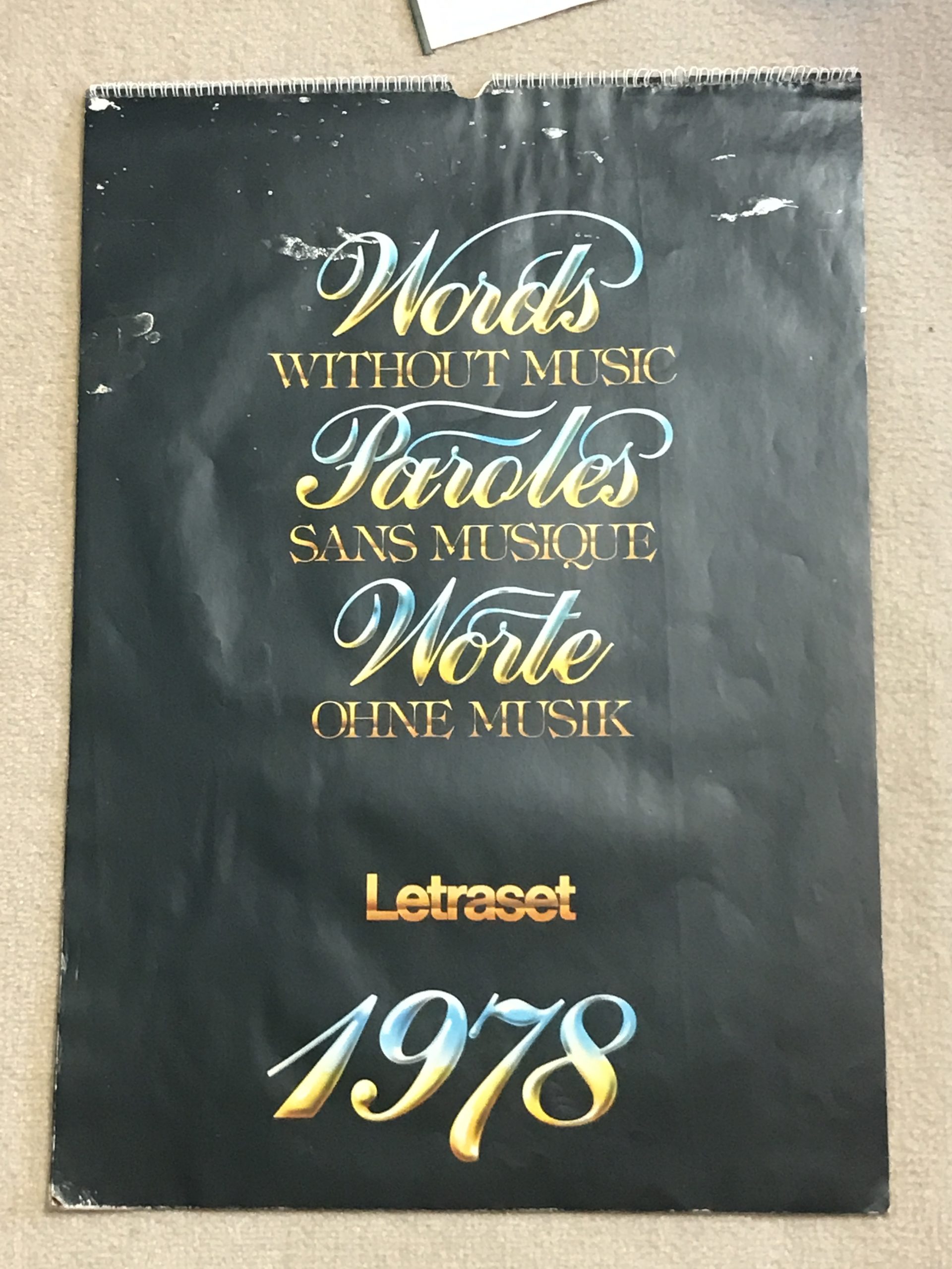 Words Without Music Letraset 1978 Calendar 60cm x 42cm