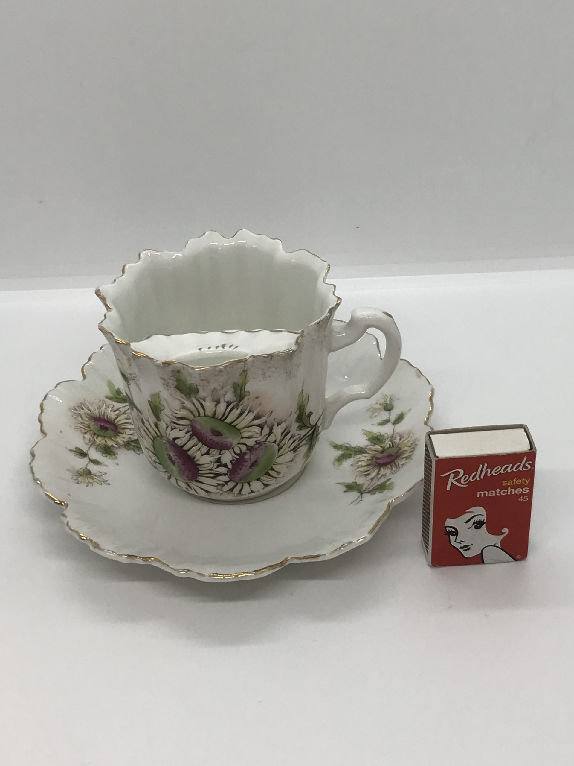 Moustache Cup and Saucer - Floral Pattern scalloped edge