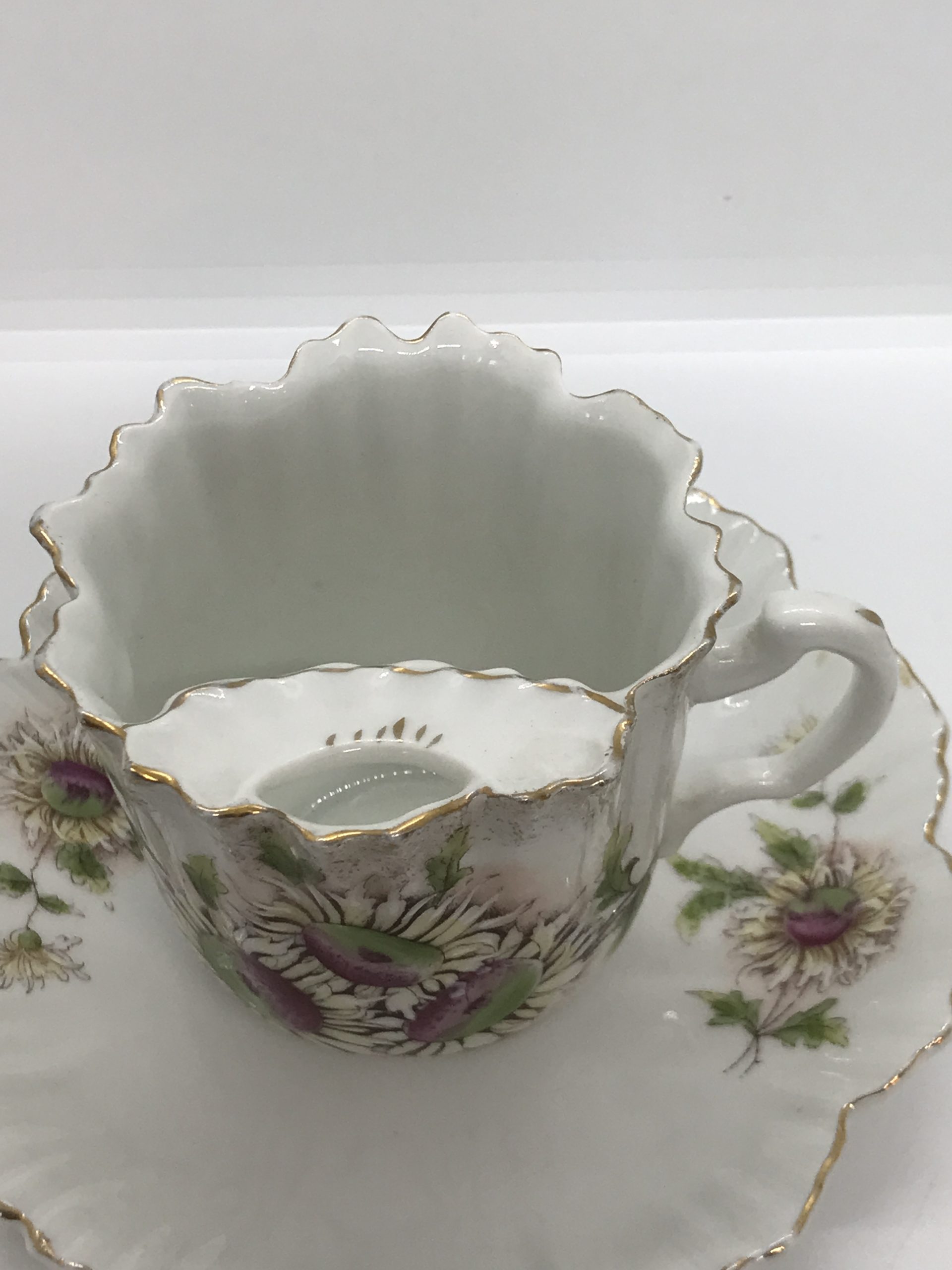 Moustache Cup and Saucer - Floral Pattern scalloped edge