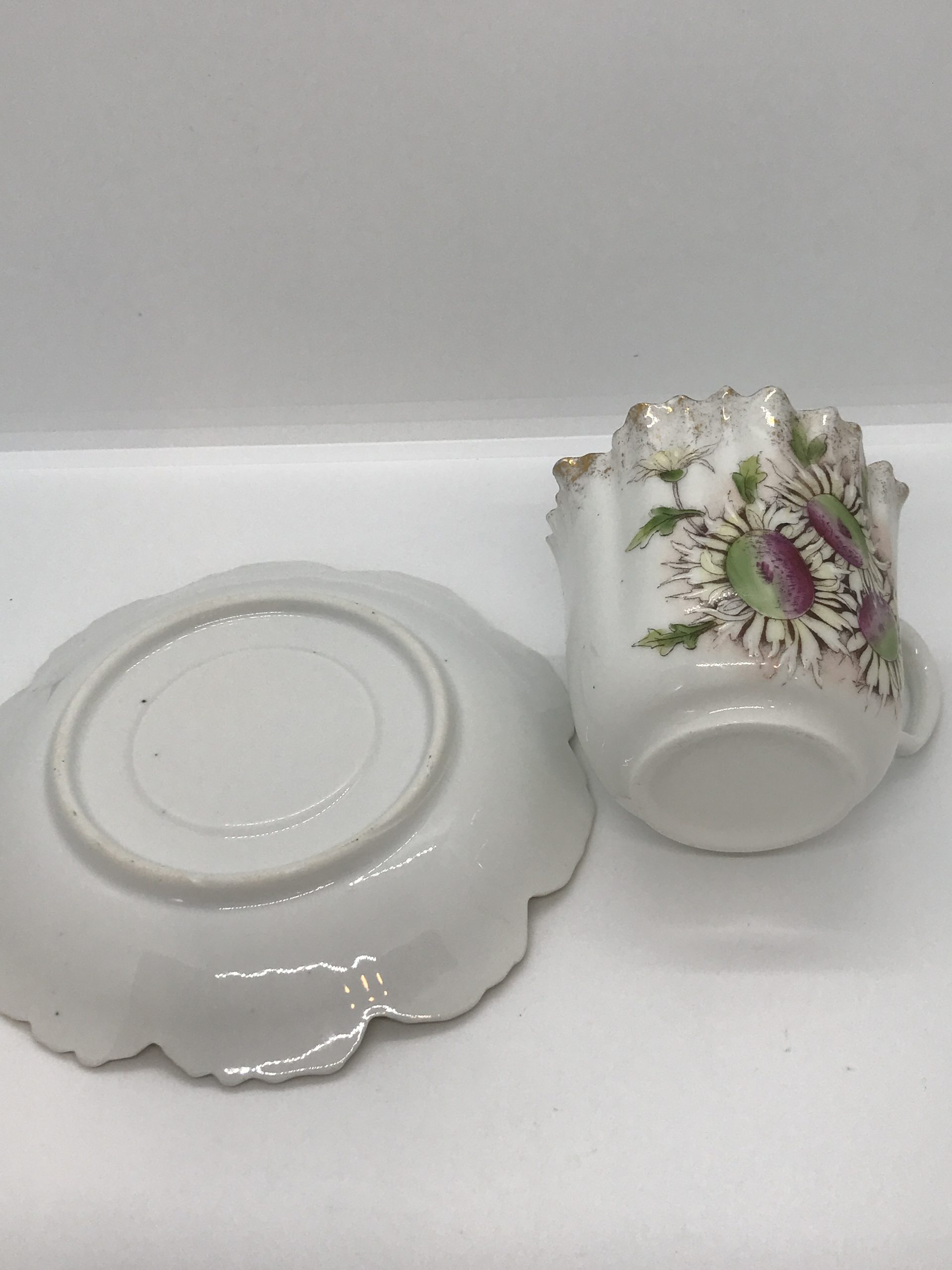 Moustache Cup and Saucer - Floral Pattern scalloped edge