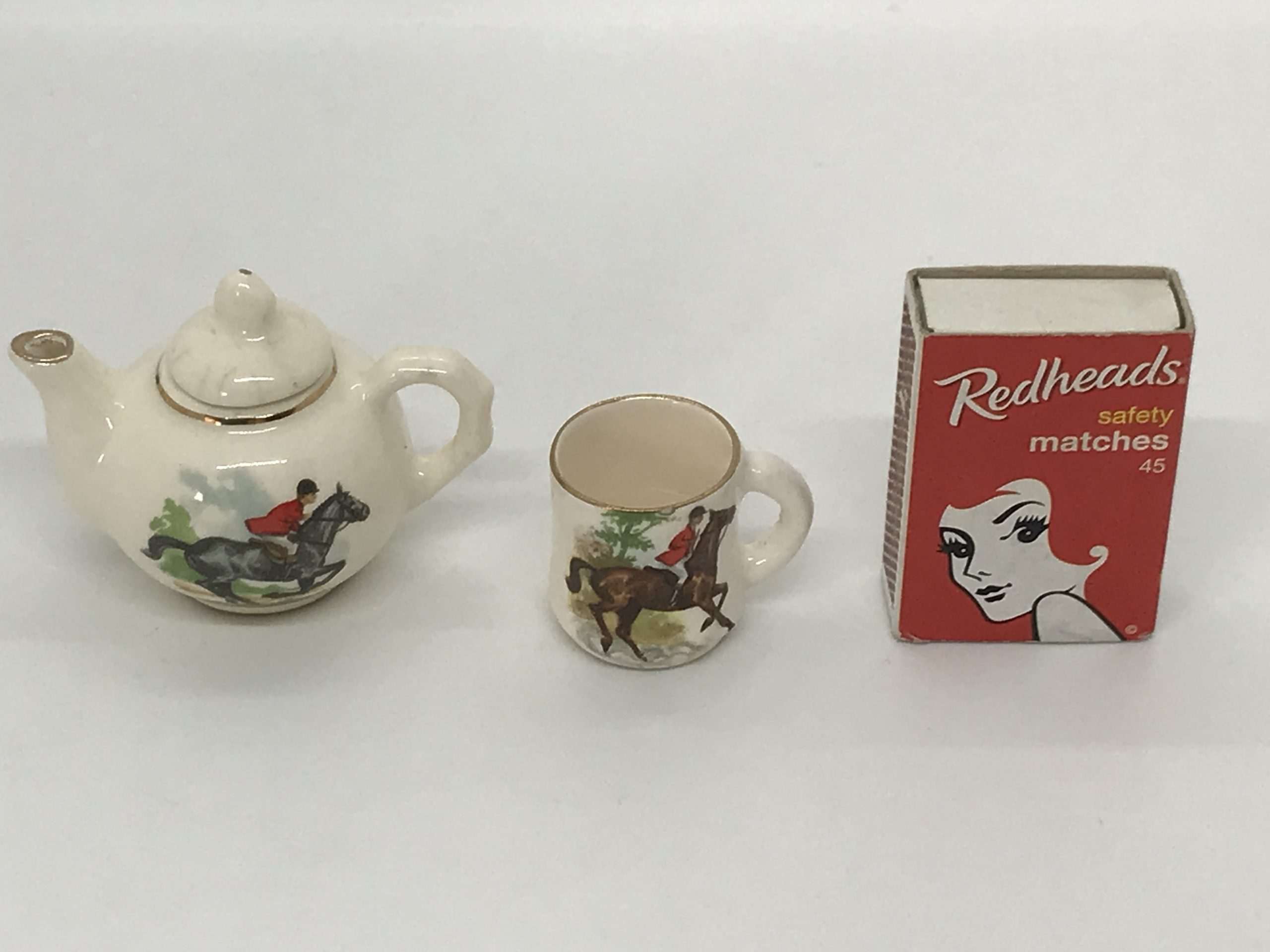 Gems of Tasmania Miniature Teapot and Jug with Horse Rider Vintage Keepsakes