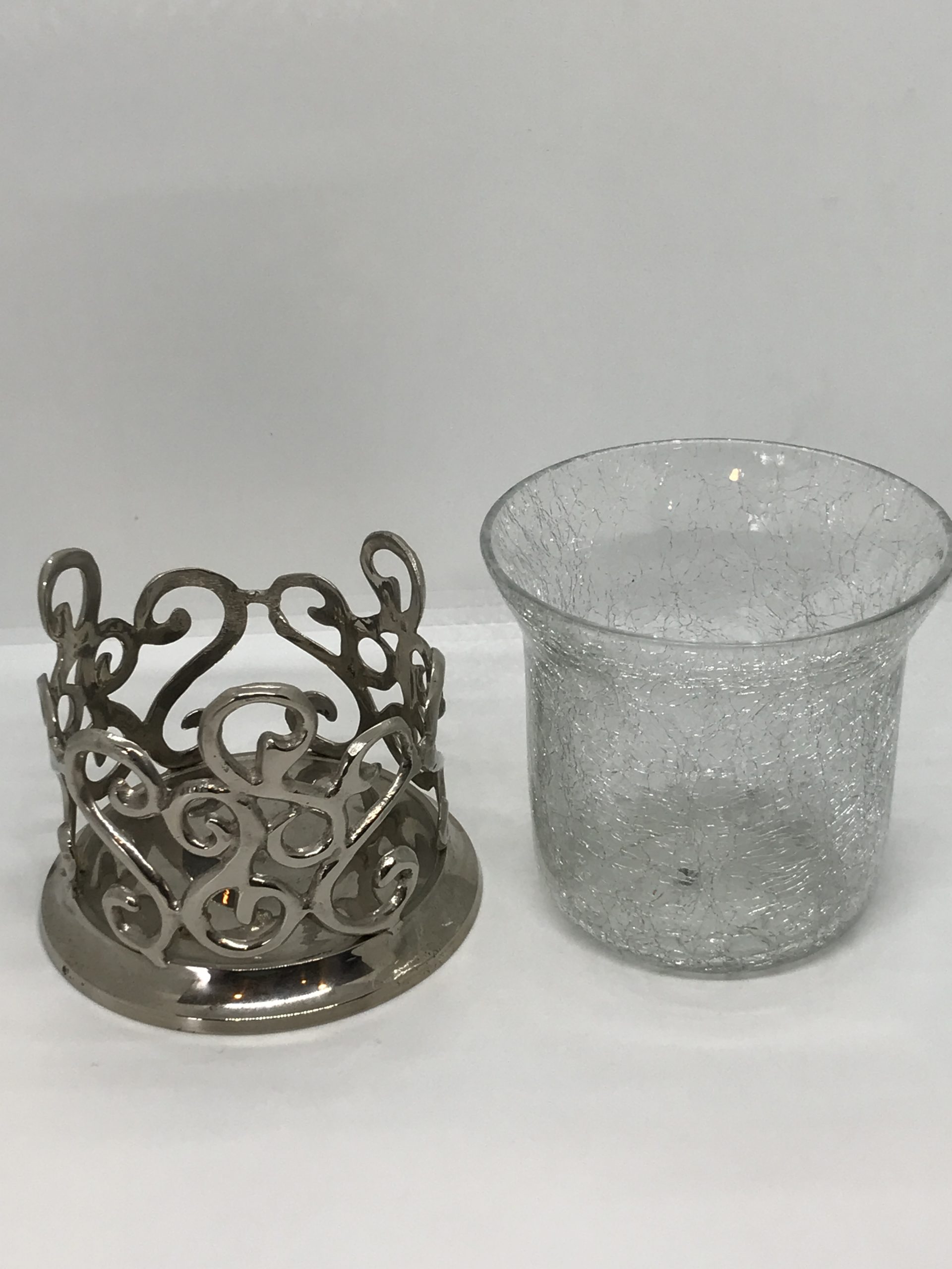 Flair Design Crackle Glass Hurricane Candle Holder in Silver Stand