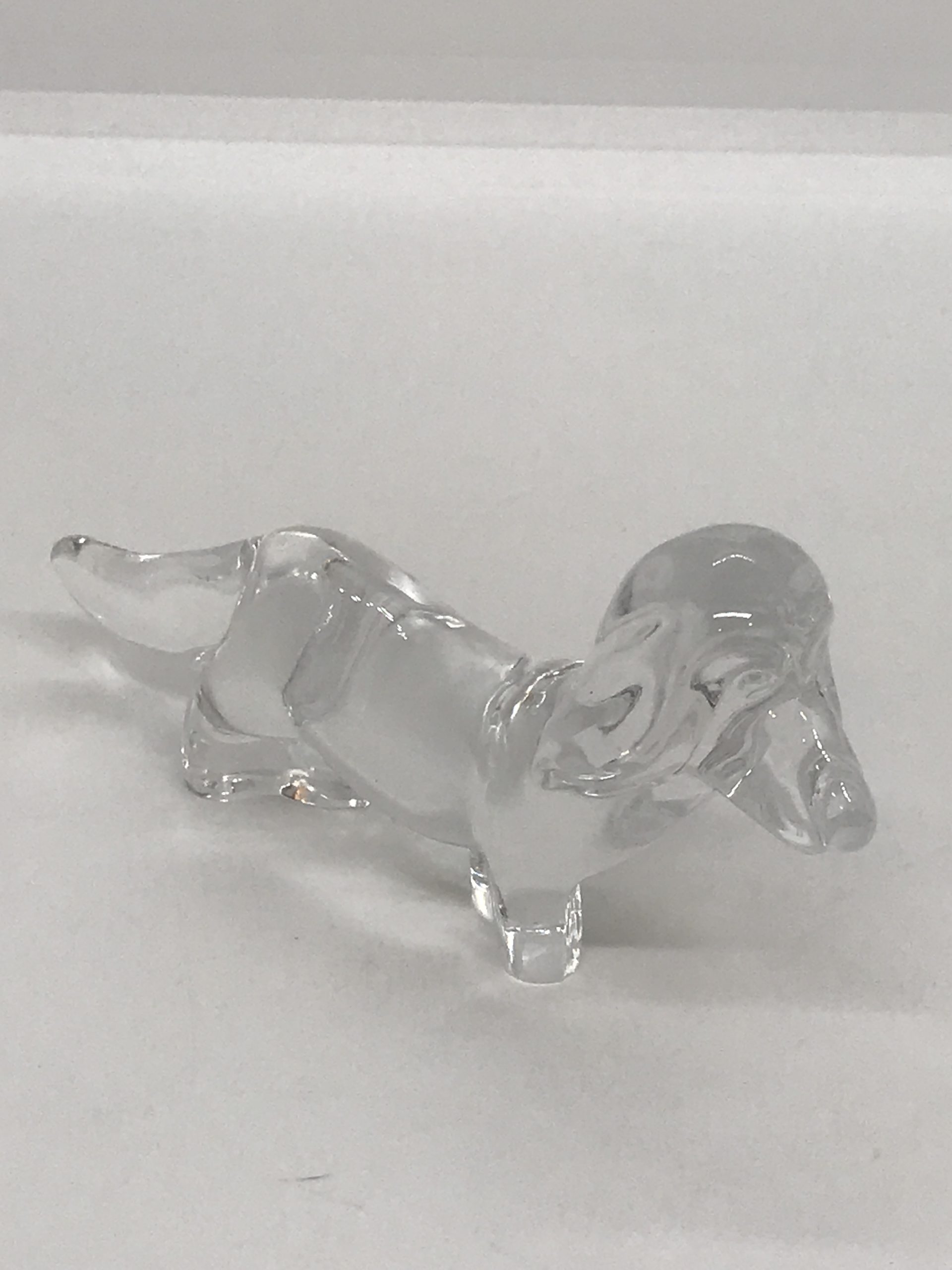 Swedish Glass Weiner Dog Figurine Scandinavian Crystal 1980 - 10cm long