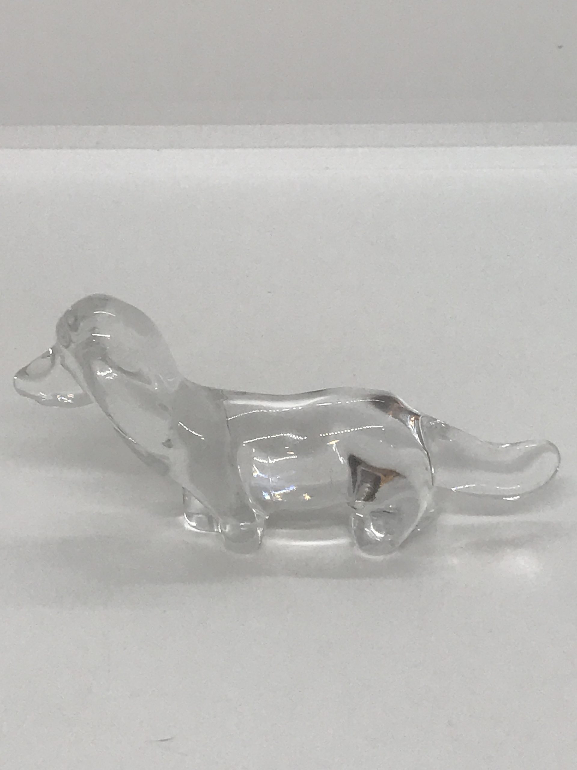 Swedish Glass Weiner Dog Figurine Scandinavian Crystal 1980 - 10cm long