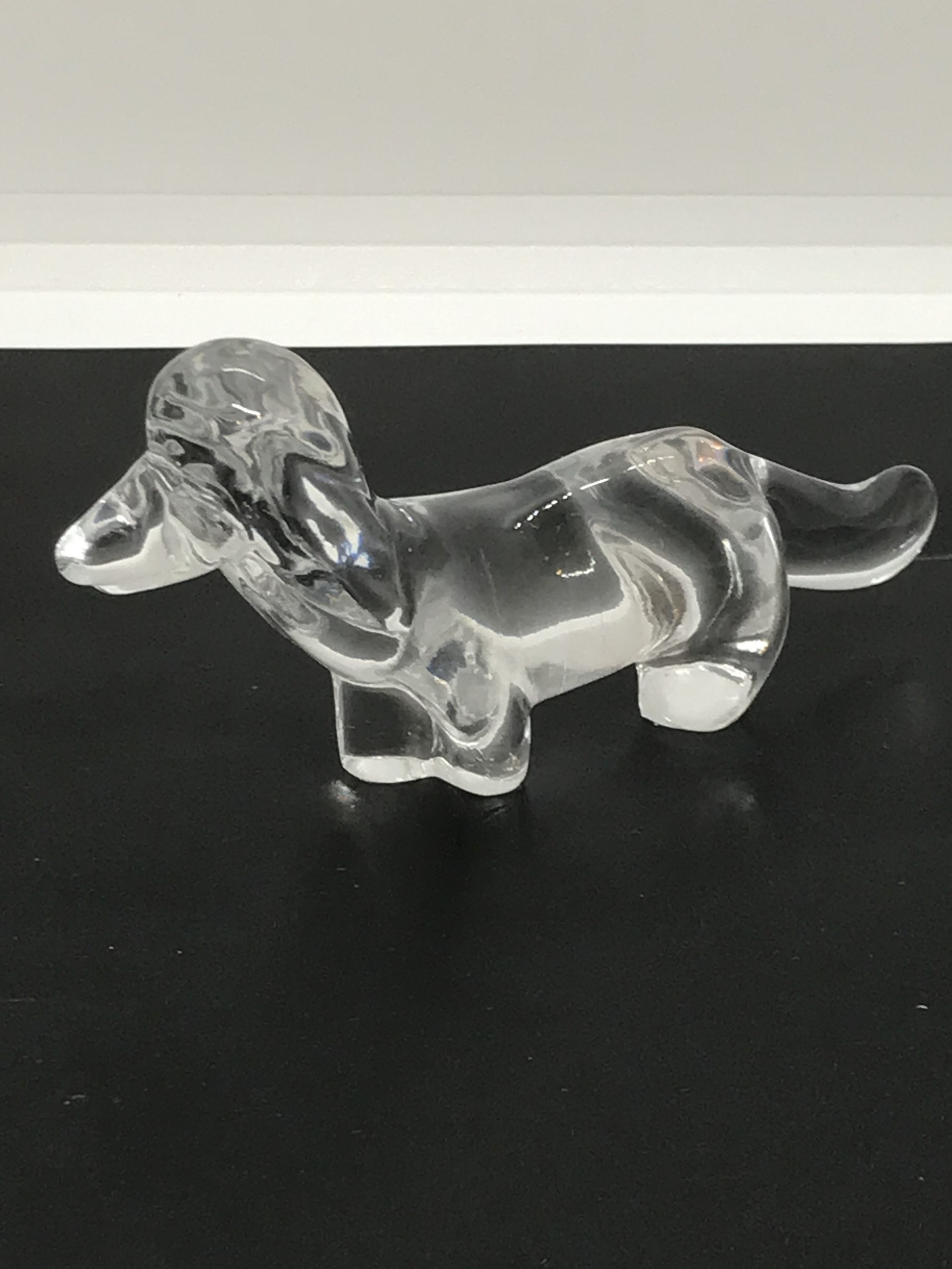 Swedish Glass Weiner Dog Figurine Scandinavian Crystal 1980 - 10cm long