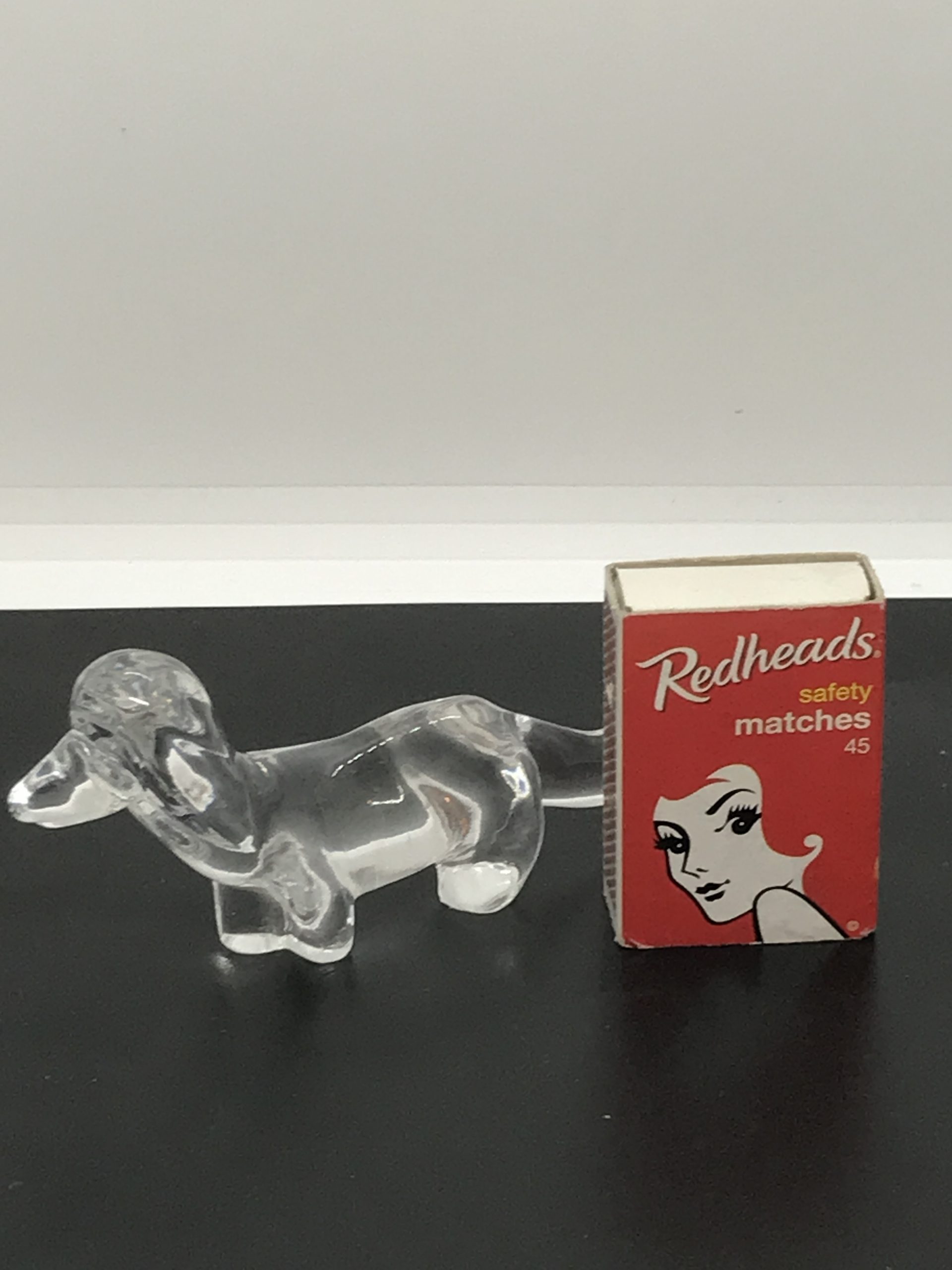 Swedish Glass Weiner Dog Figurine Scandinavian Crystal 1980 - 10cm long