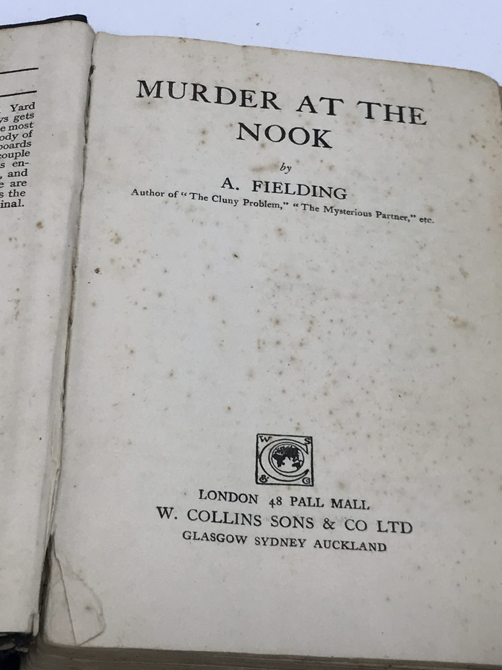 Murder at the Nook A Fielding Collins 1929 Vintage Keepsakes