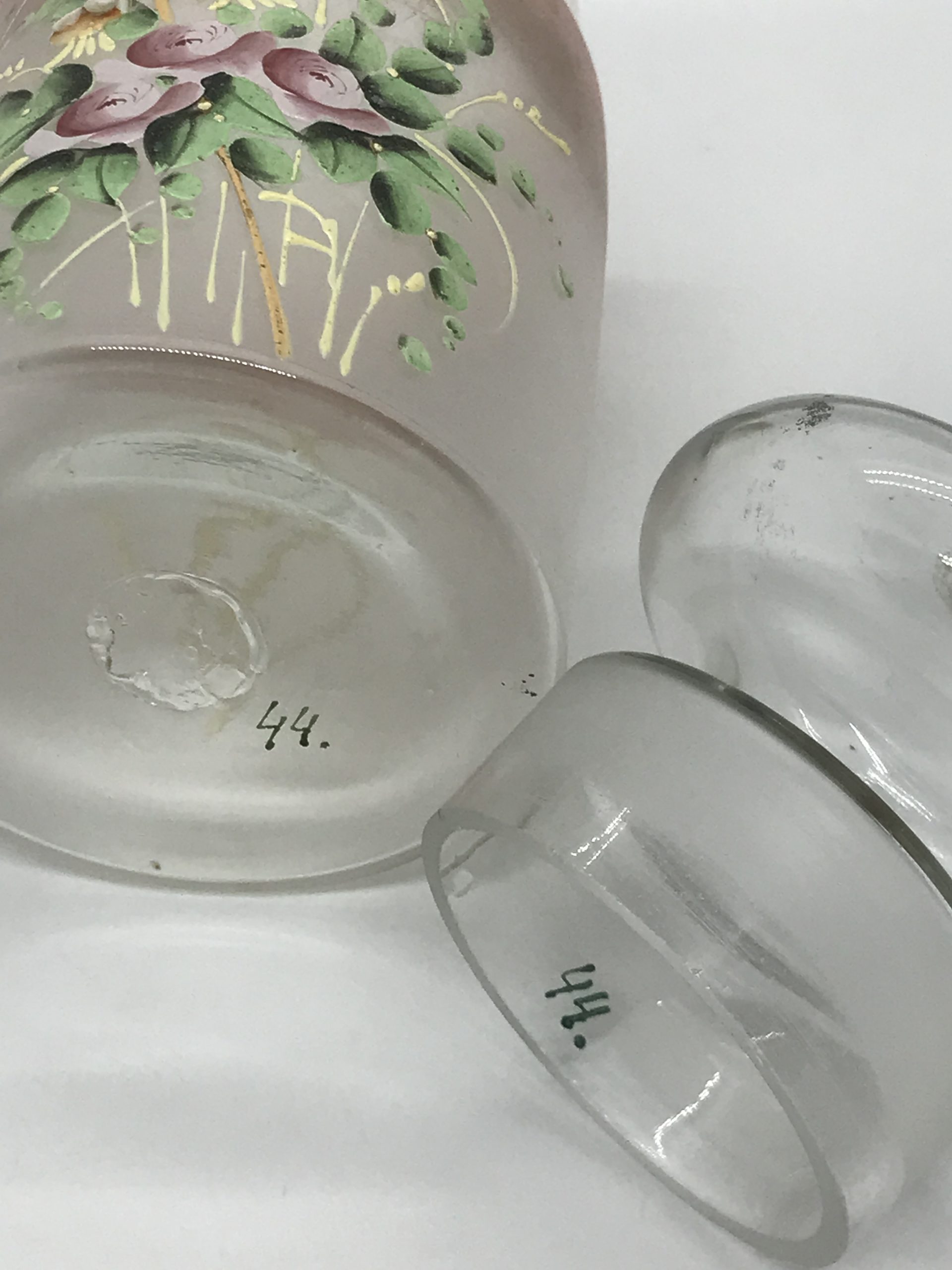 Victorian Blown Glass with Raised Enamel Flowers Pink Covered Jar with Lid (Large Stopper) 17cm