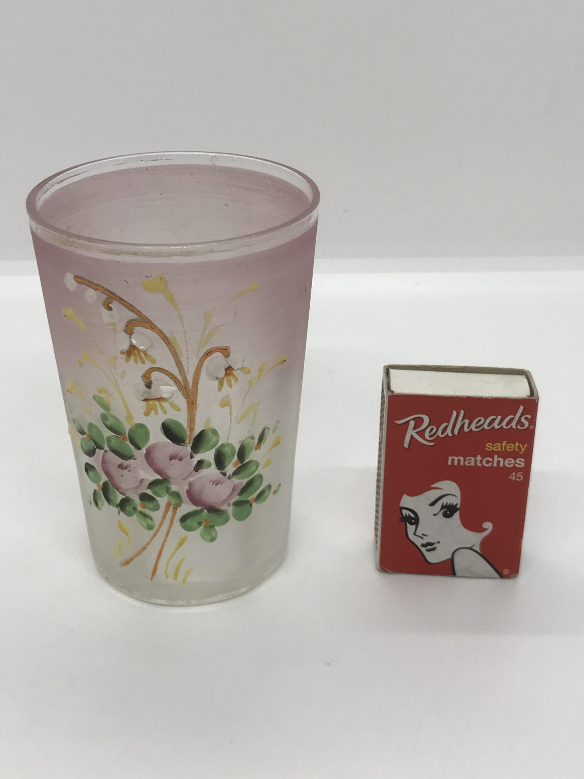 Victorian Blown Glass with Raised Enamel Flowers Pink Drinking Glass (Smaller)