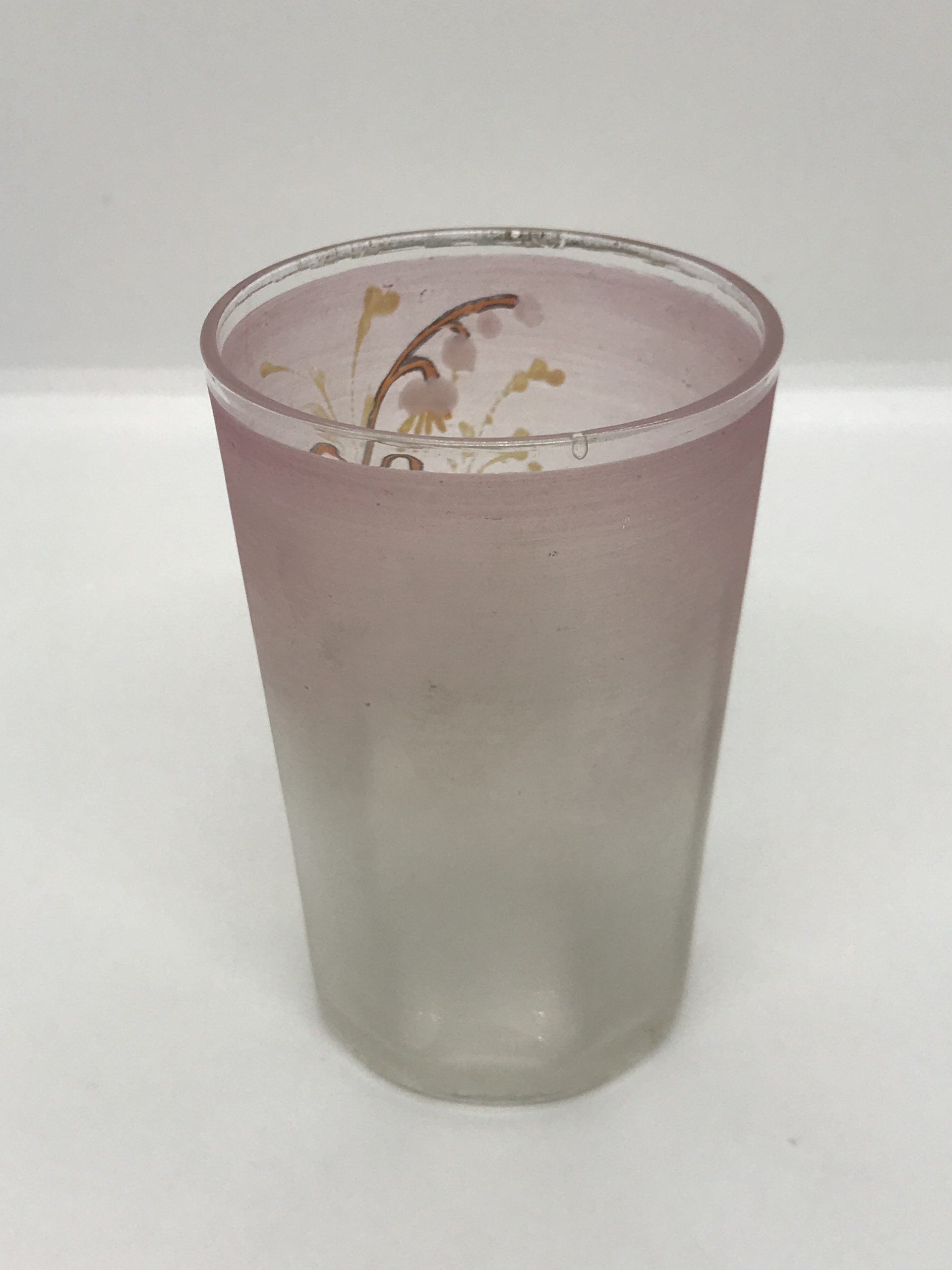 Victorian Blown Glass with Raised Enamel Flowers Pink Drinking Glass (Smaller)