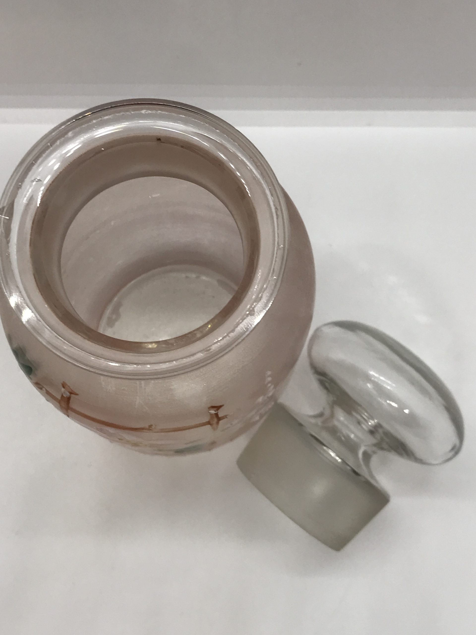 Victorian Blown Glass with Raised Enamel Flowers Pink Covered Jar with lid 18cm