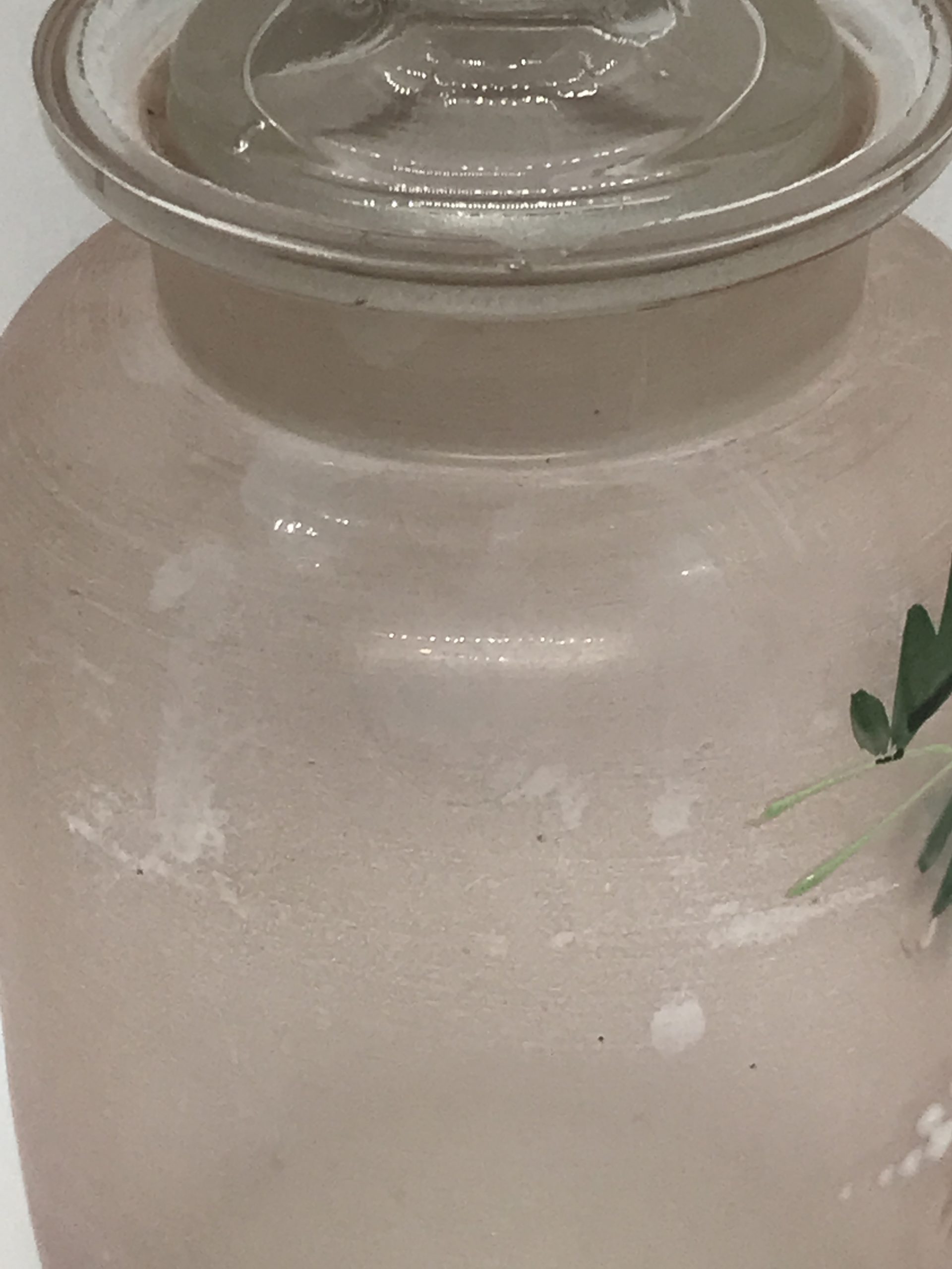 Victorian Blown Glass with Raised Enamel Flowers Pink Covered Jar with lid 18cm