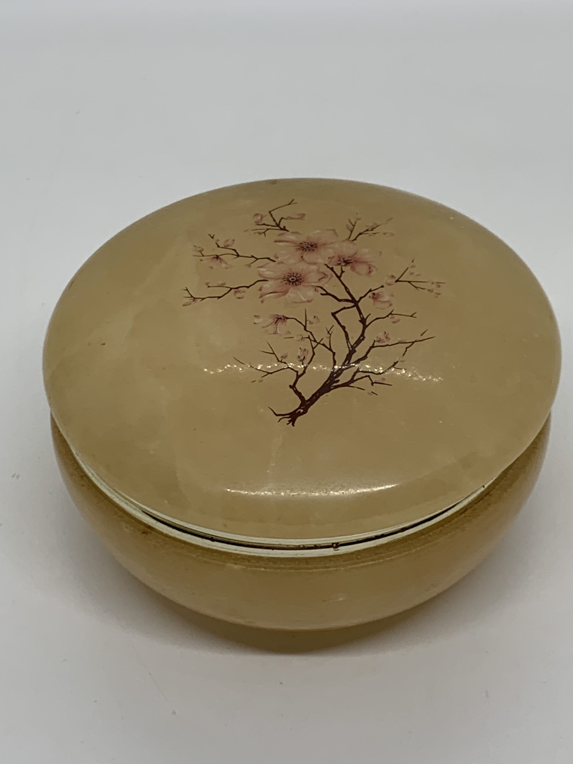 Vintage Round Alabaster Look (Resin) Trinket Box with Apple Blossom ...