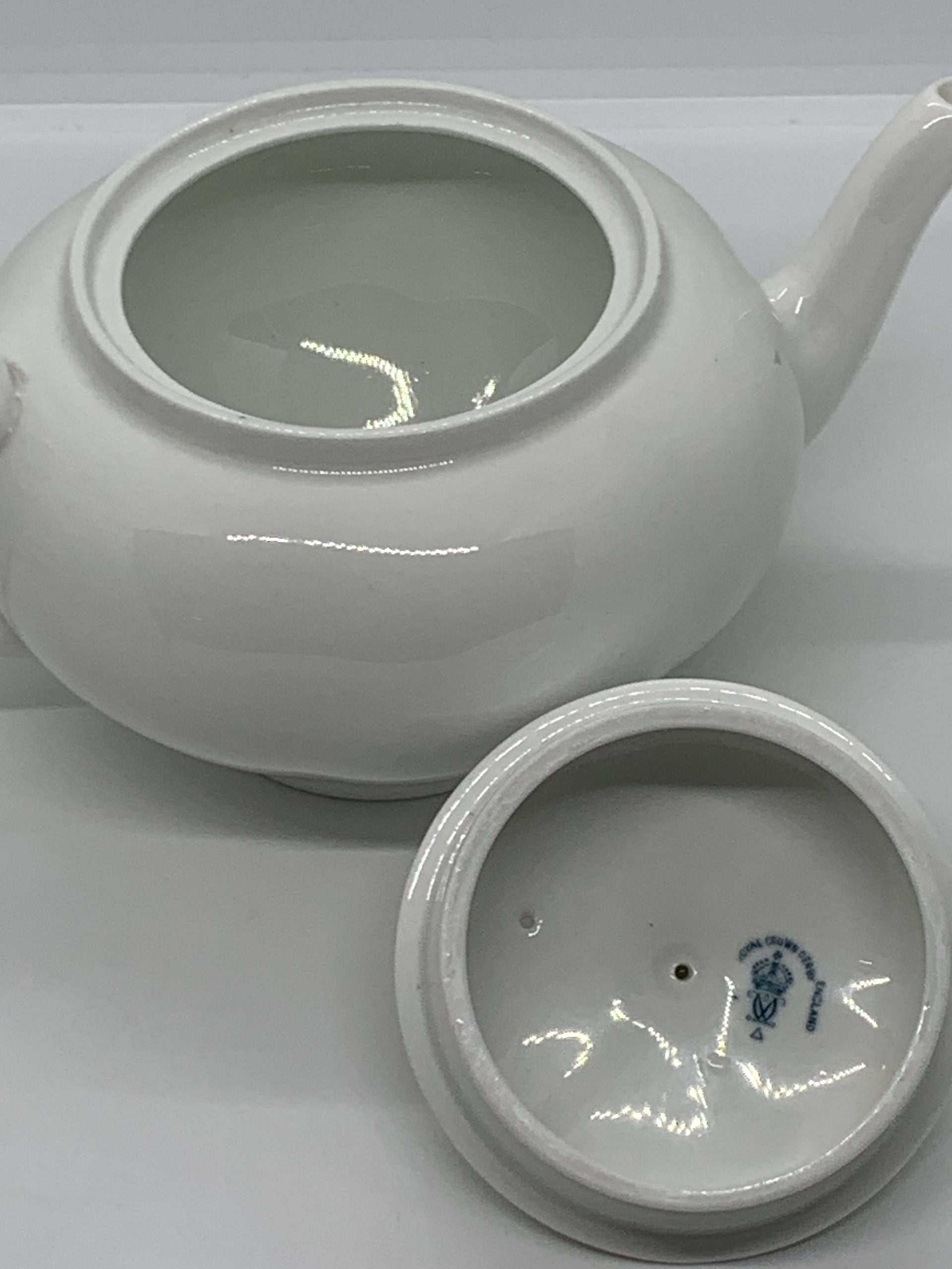 Royal Crown Derby plain white bone china teapot Beaufort Shape. Made in England 1917 Vintage