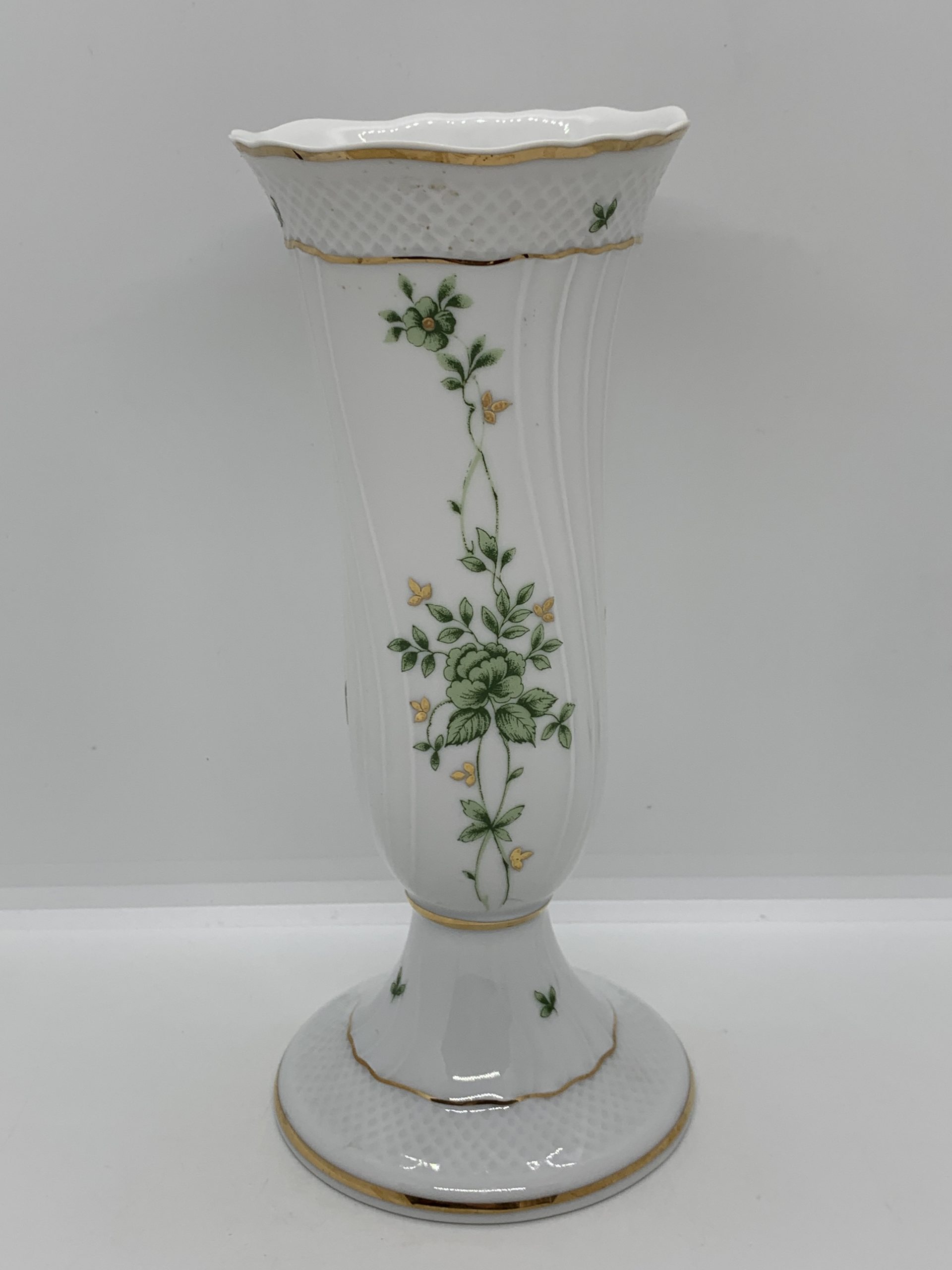 Hollohaza Porcelain Hungarian White Vase with Floral Pattern Hollohaza Porcelain Hungarian White Vase with Floral Pattern