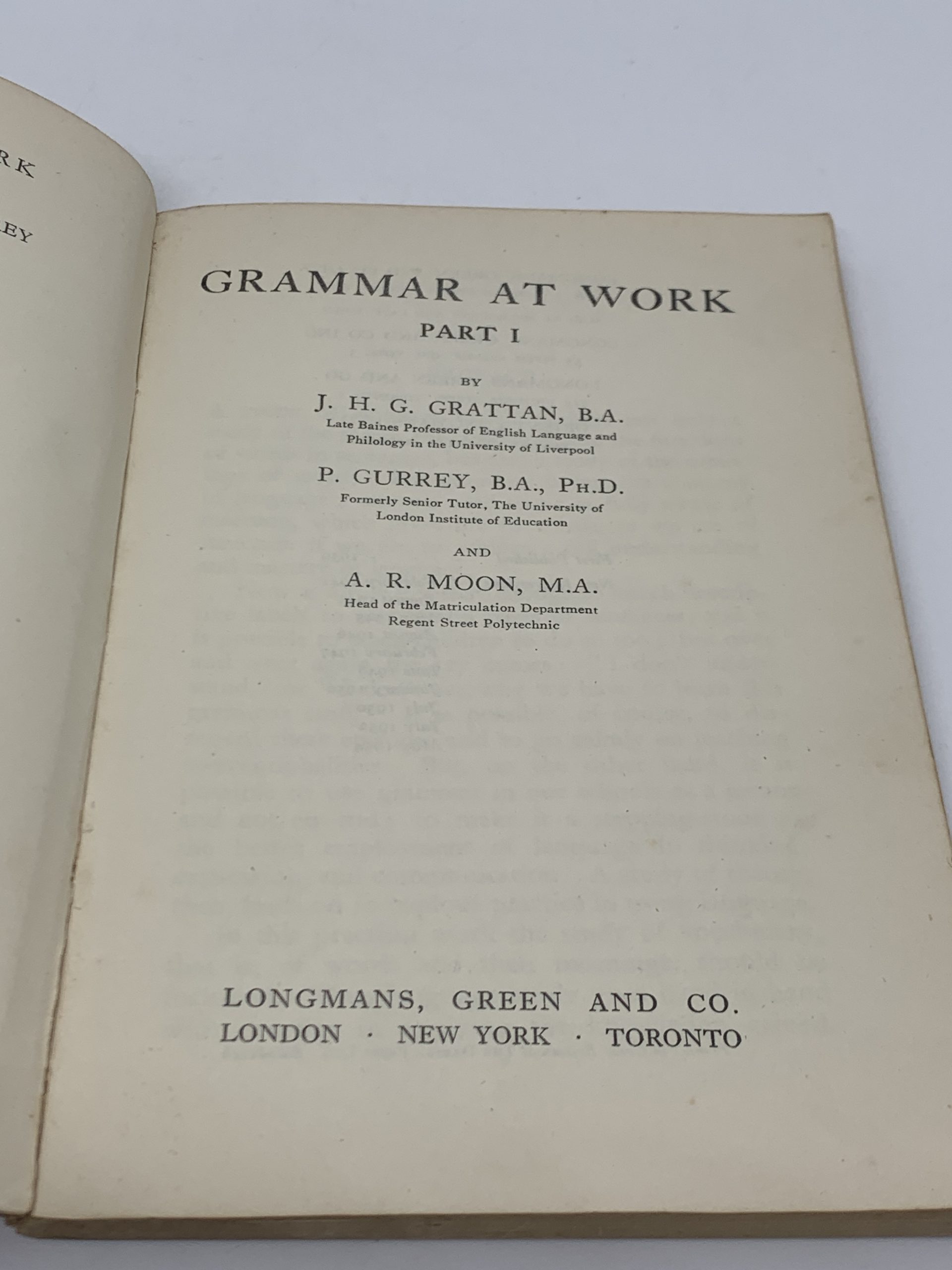 Grammar at Work Part One Longmans Green 1954 Vintage Keepsakes