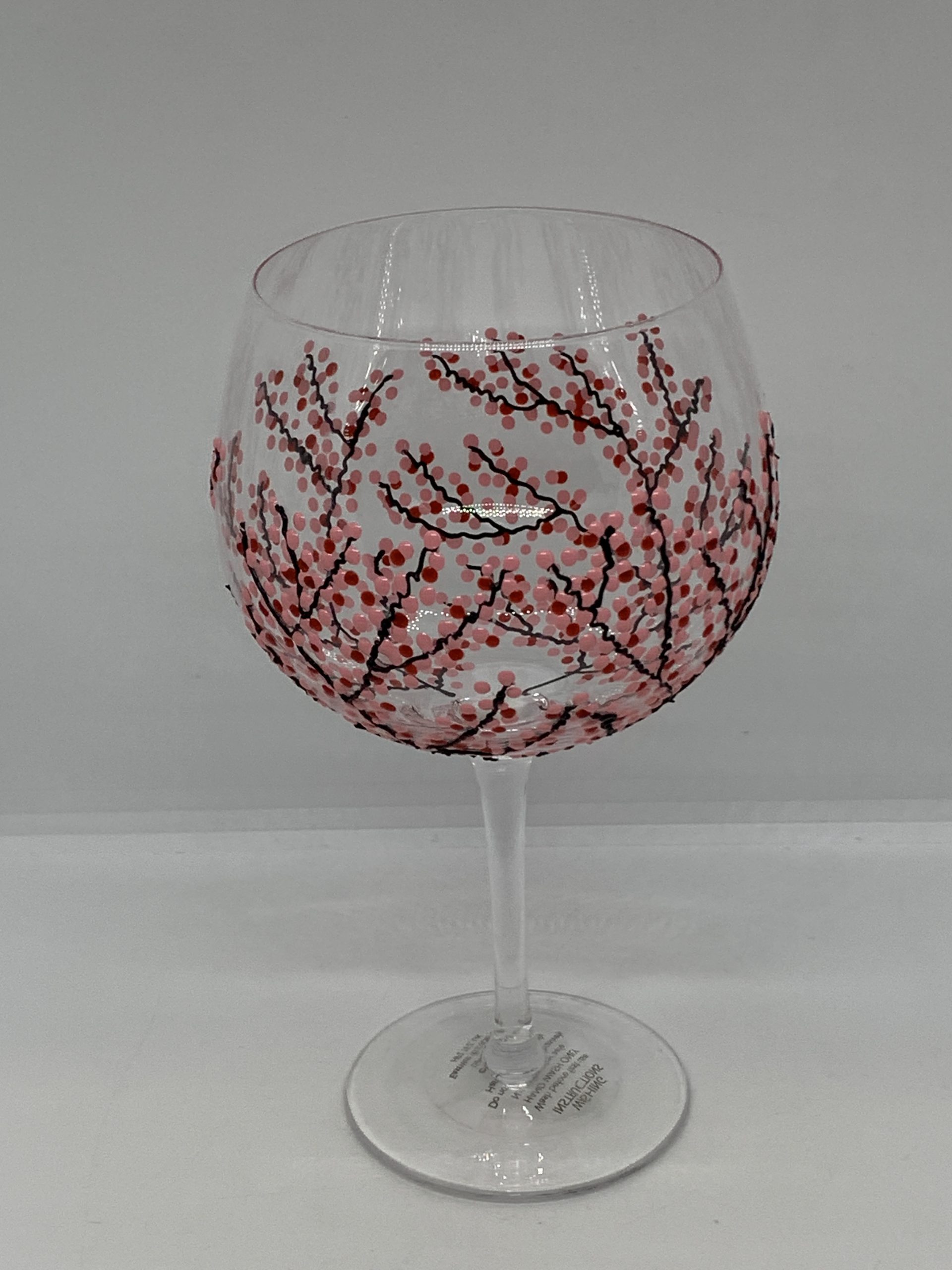 Sunny by Sue - Hand Decorated Japanese Garden Gin Glass (Cherry Blossom Pattern - Pink/Red)