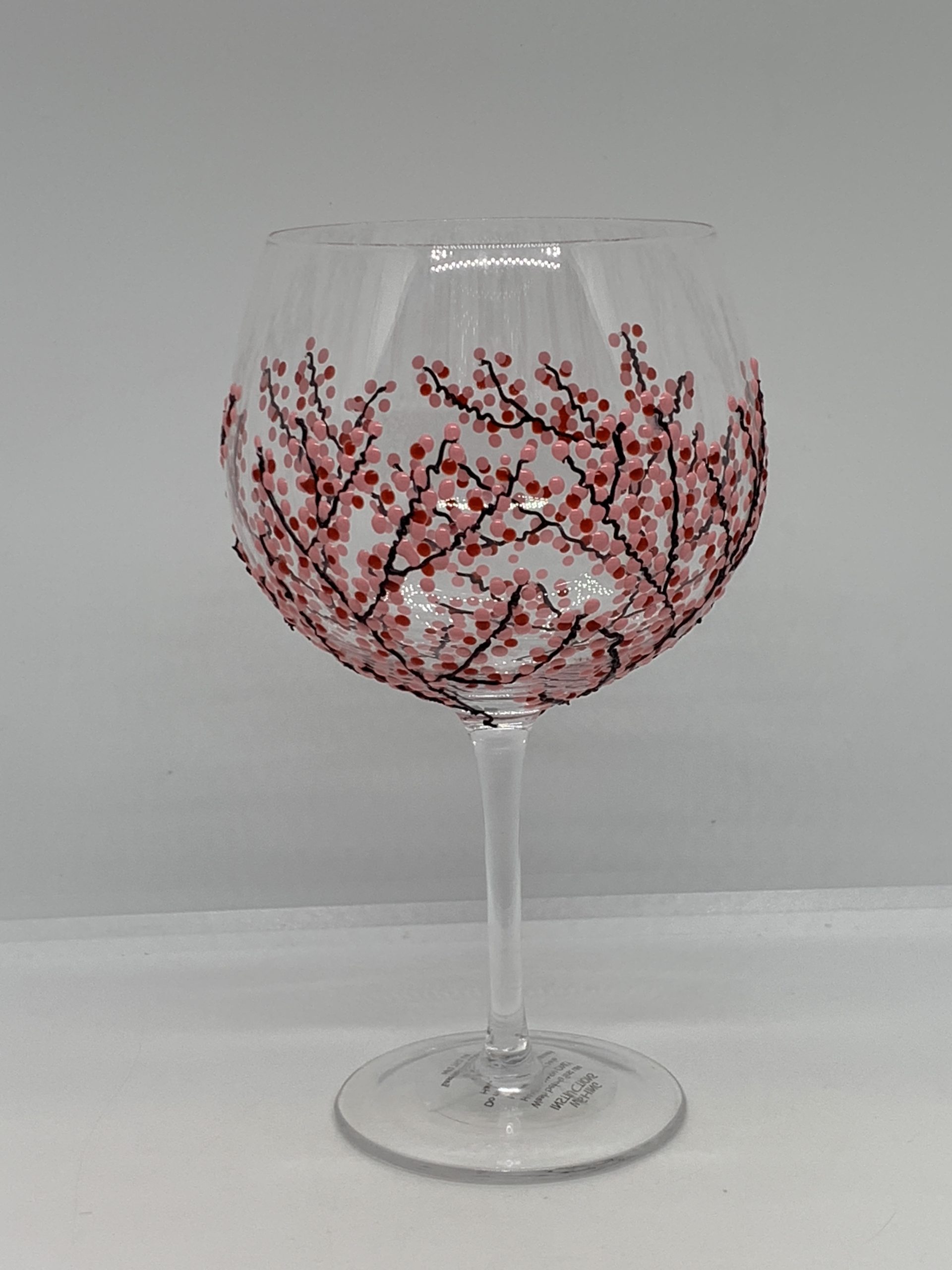 Sunny by Sue - Hand Decorated Japanese Garden Gin Glass (Cherry Blossom Pattern - Pink/Red)