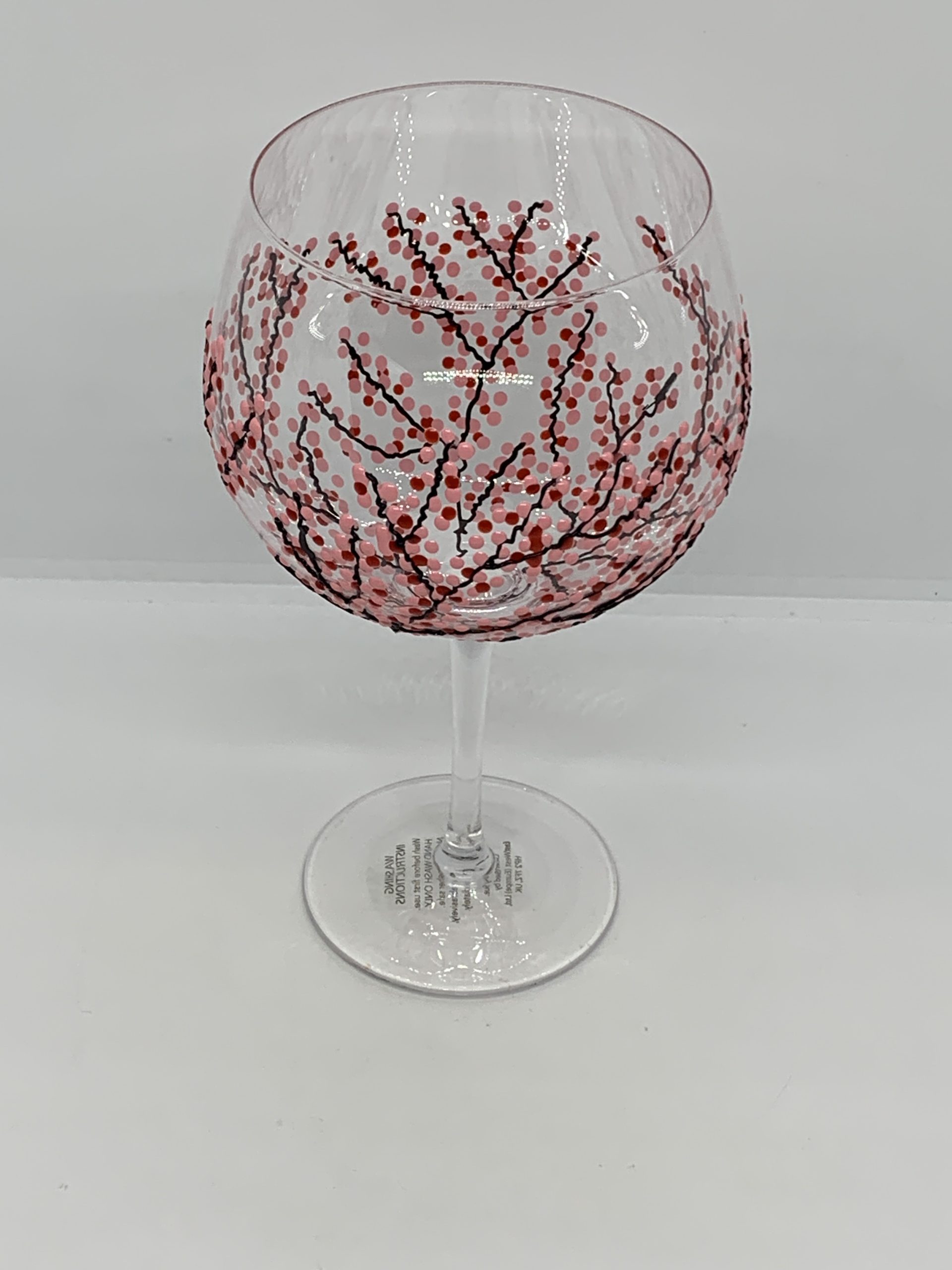 Sunny by Sue - Hand Decorated Japanese Garden Gin Glass (Cherry Blossom Pattern - Pink/Red)