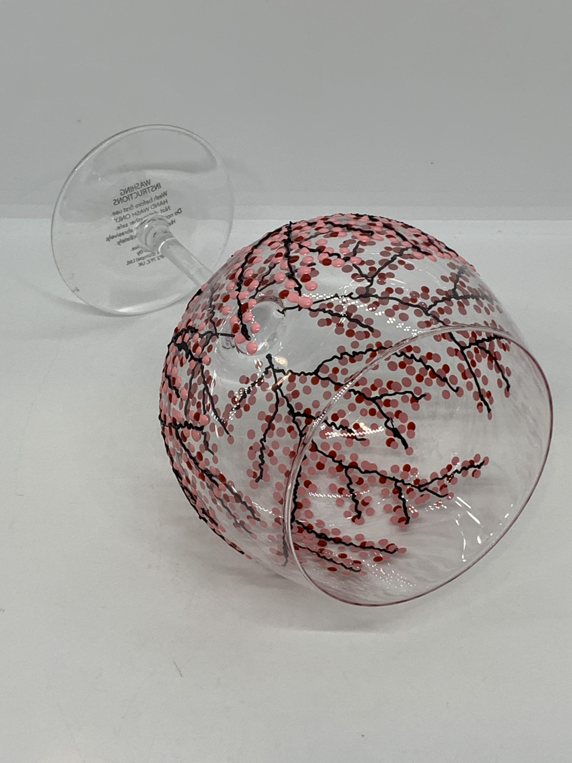 Sunny by Sue - Hand Decorated Japanese Garden Gin Glass (Cherry Blossom Pattern - Pink/Red)