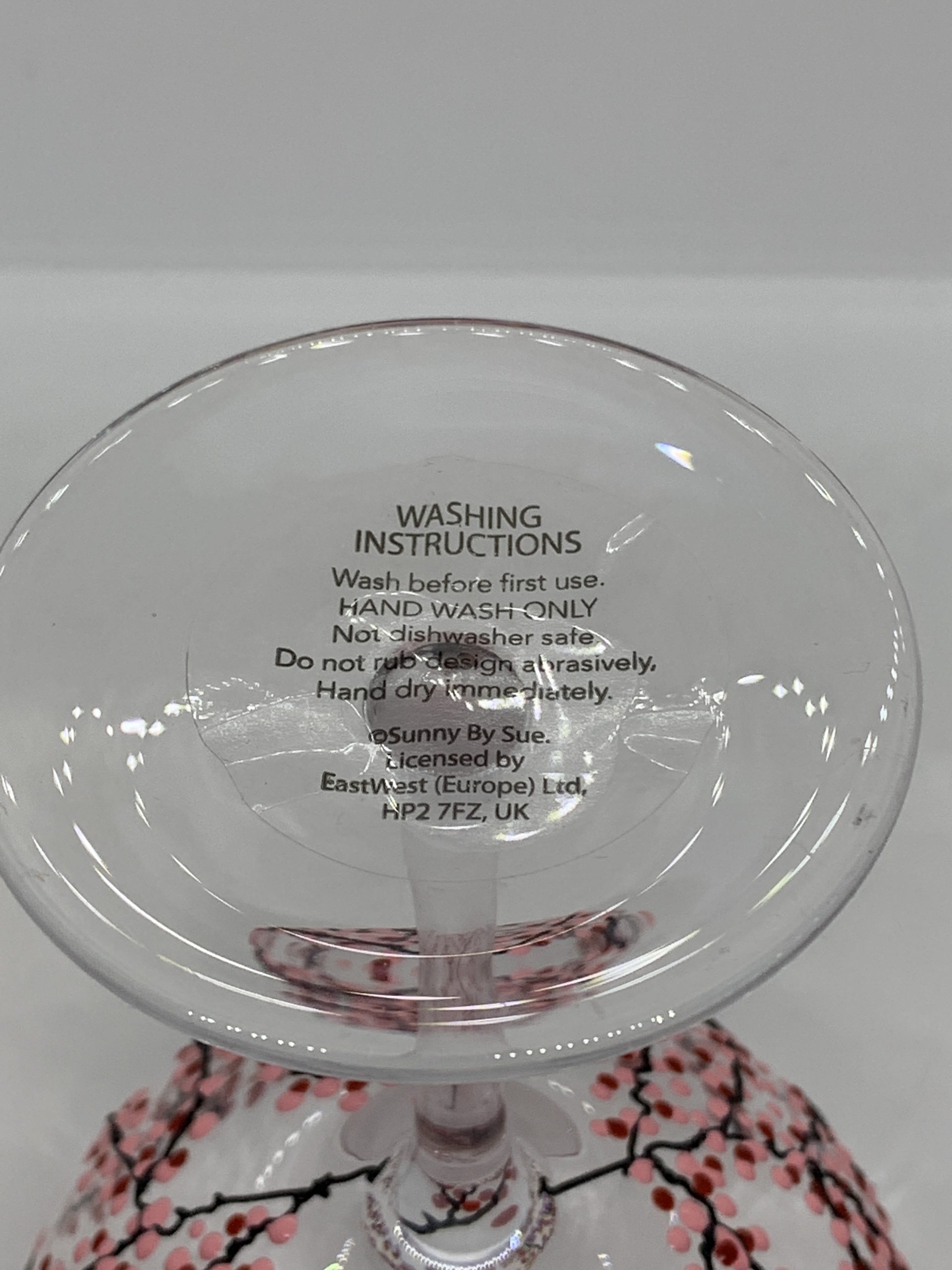 Sunny by Sue - Hand Decorated Japanese Garden Gin Glass (Cherry Blossom Pattern - Pink/Red)