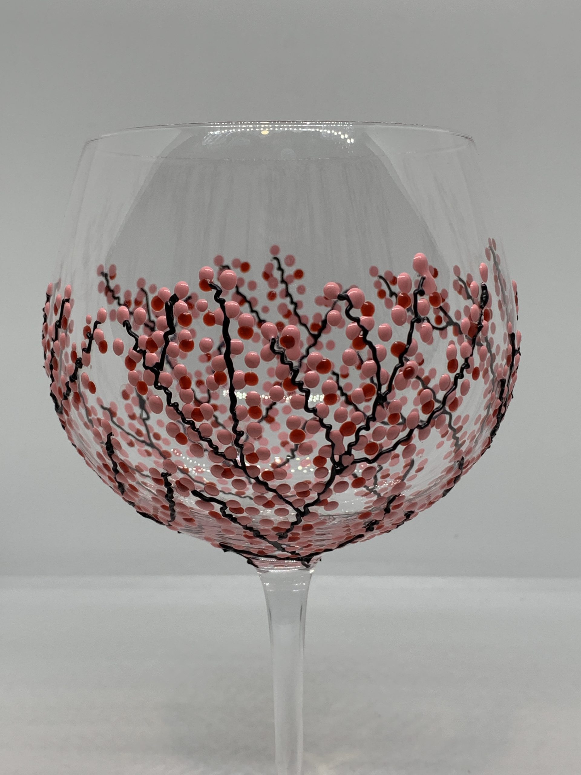 Sunny by Sue - Hand Decorated Japanese Garden Gin Glass (Cherry Blossom Pattern - Pink/Red)