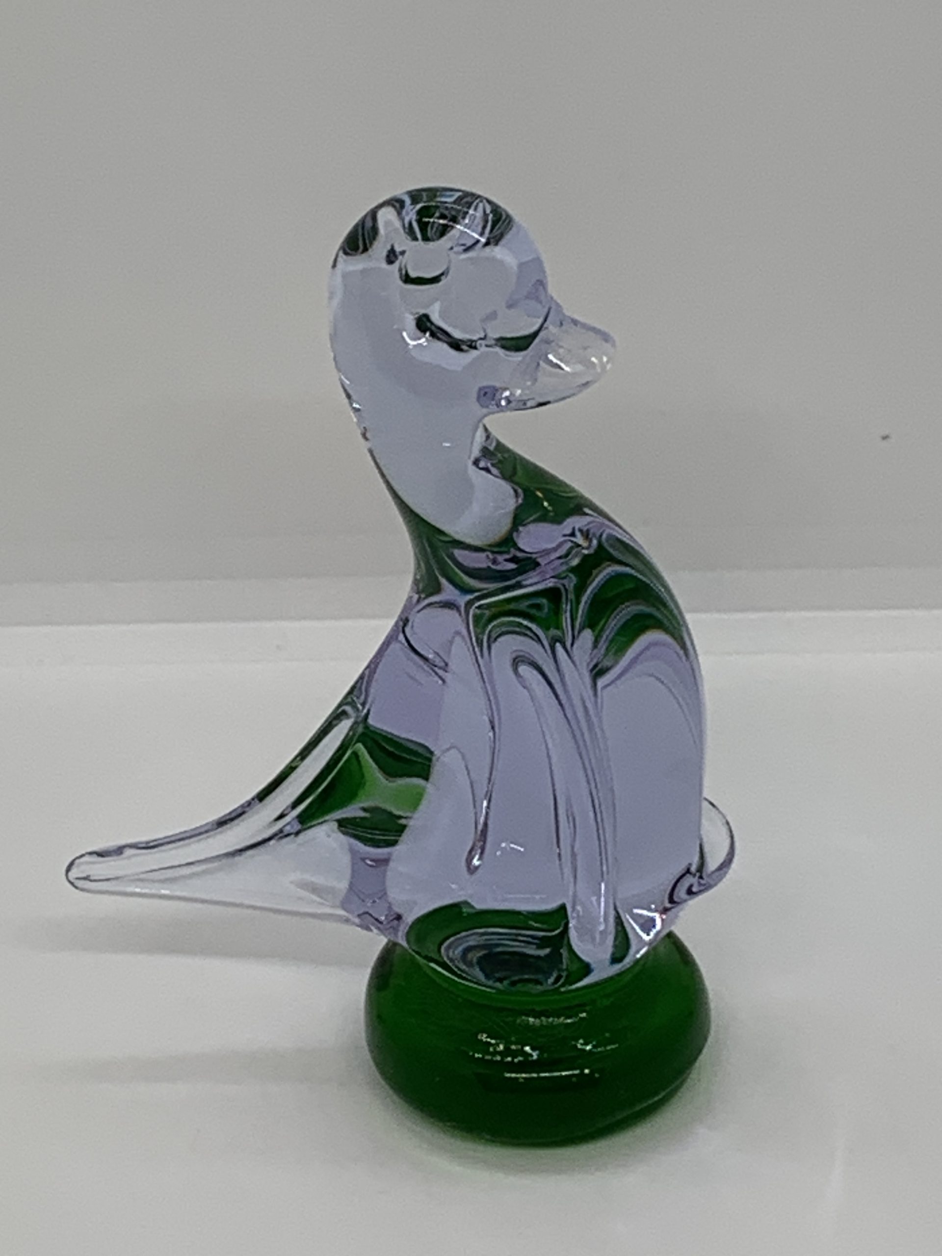 Glass Duckling Colour Changing Neodymium Alexandrite 12cm high (Czech - possibly Zeleny Brod)