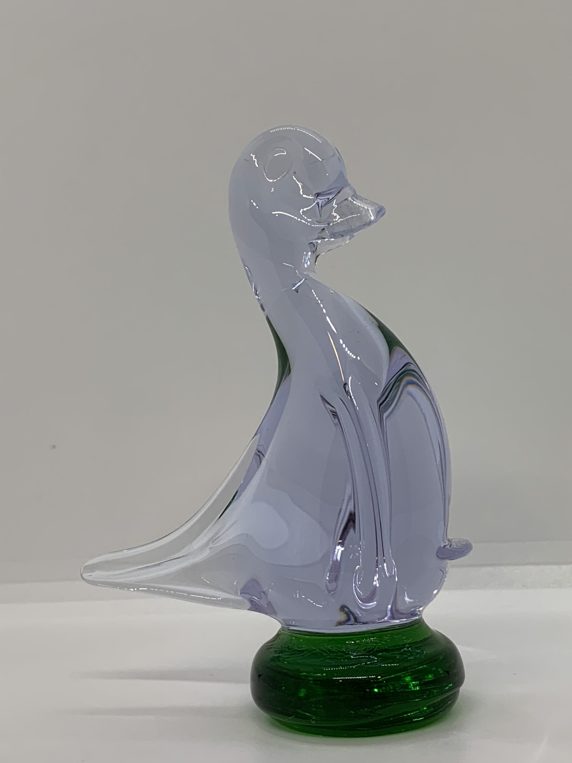 Glass Duckling Colour Changing Neodymium Alexandrite 12cm high (Czech - possibly Zeleny Brod)