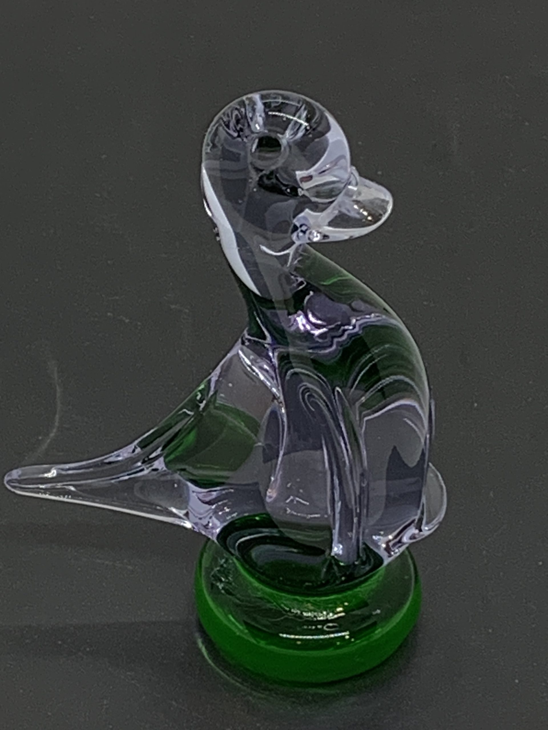 Glass Duckling Colour Changing Neodymium Alexandrite 12cm high (Czech - possibly Zeleny Brod)