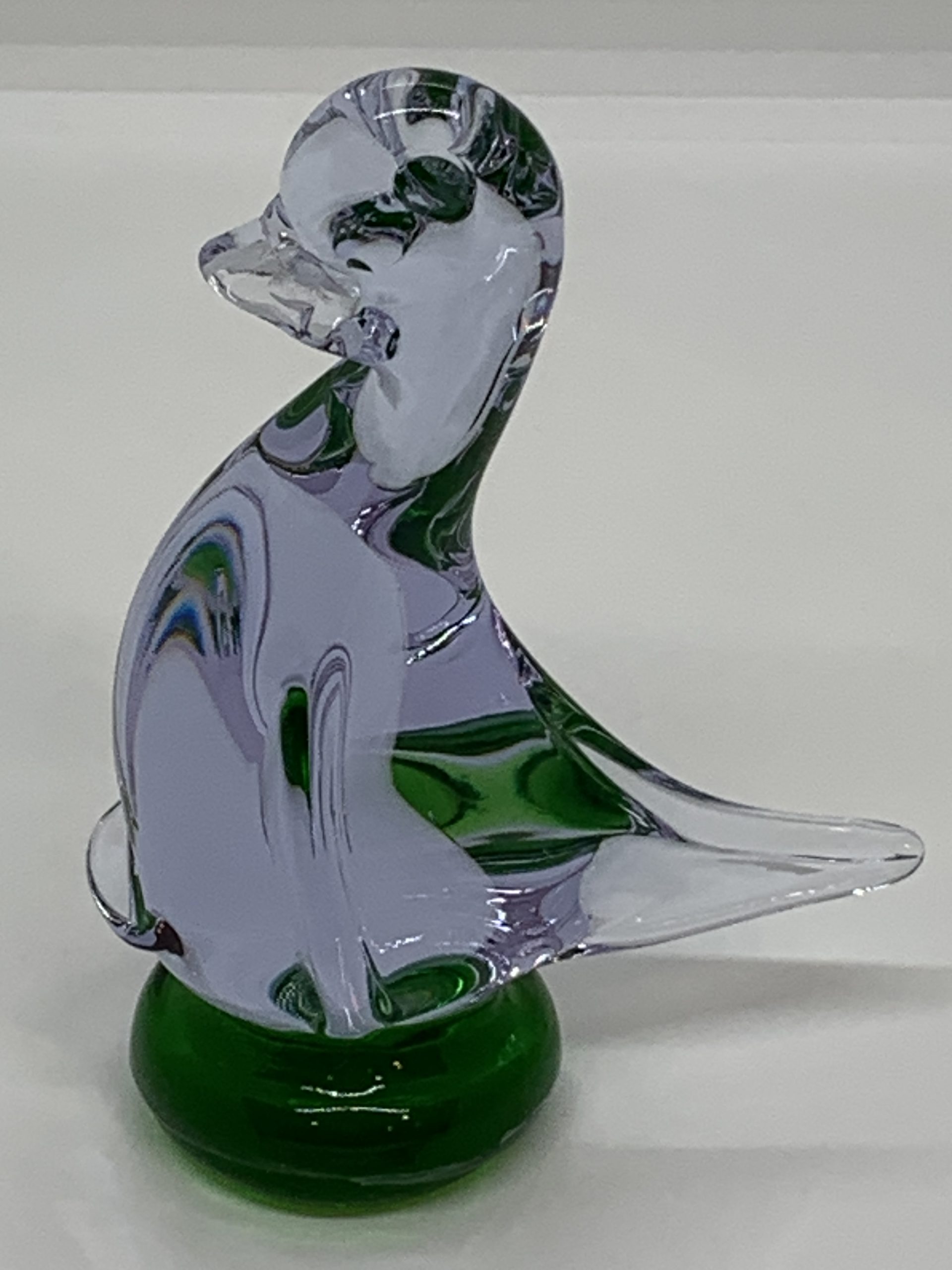 Glass Duckling Colour Changing Neodymium Alexandrite 12cm high (Czech - possibly Zeleny Brod)